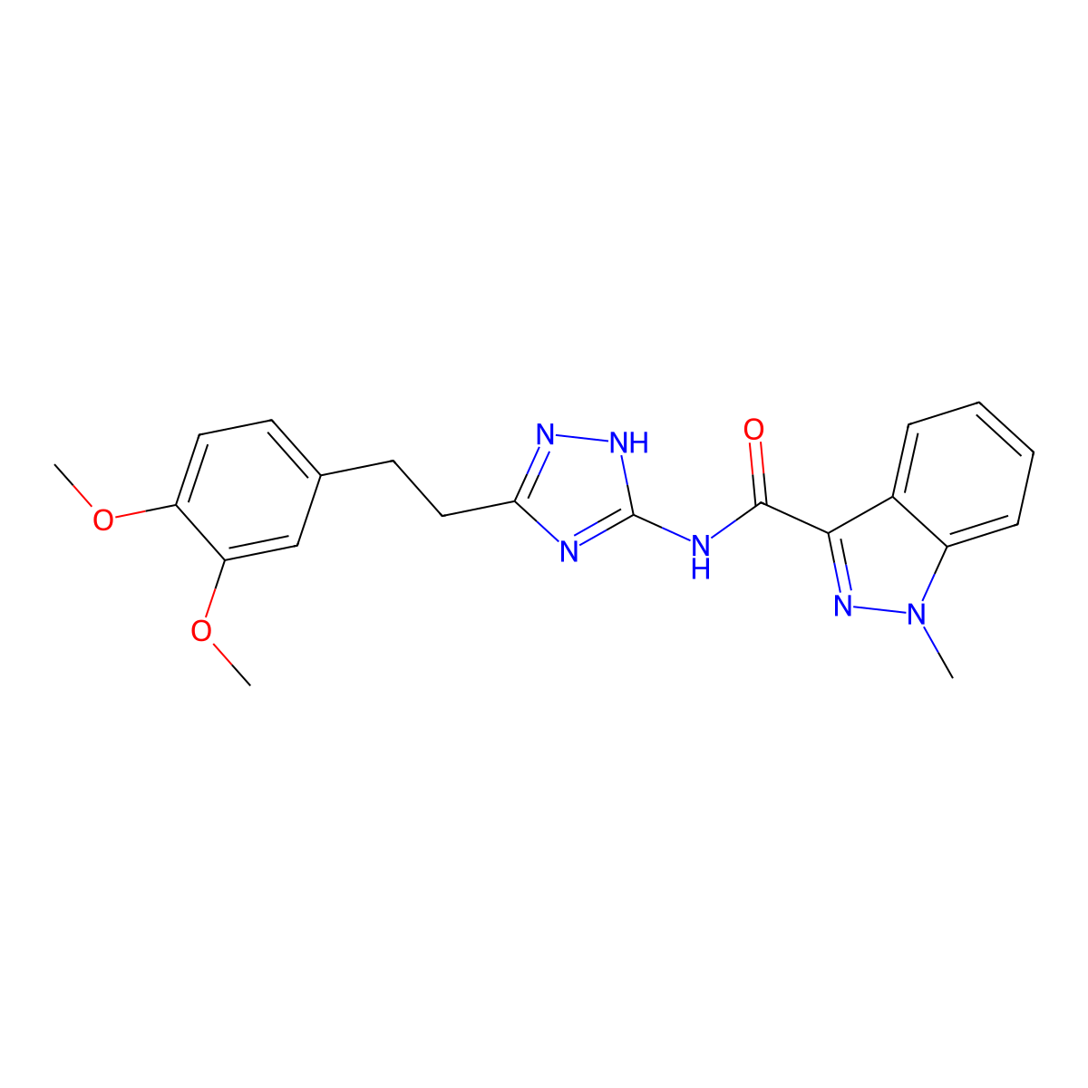 N-{3-[2-(3,4-dimethoxyphenyl)ethyl]-1H-1,2,4-triazol-5-yl}-1-methyl-1H-indazole-3-carboxamide molecular structure, CAS 1441882-23-0
