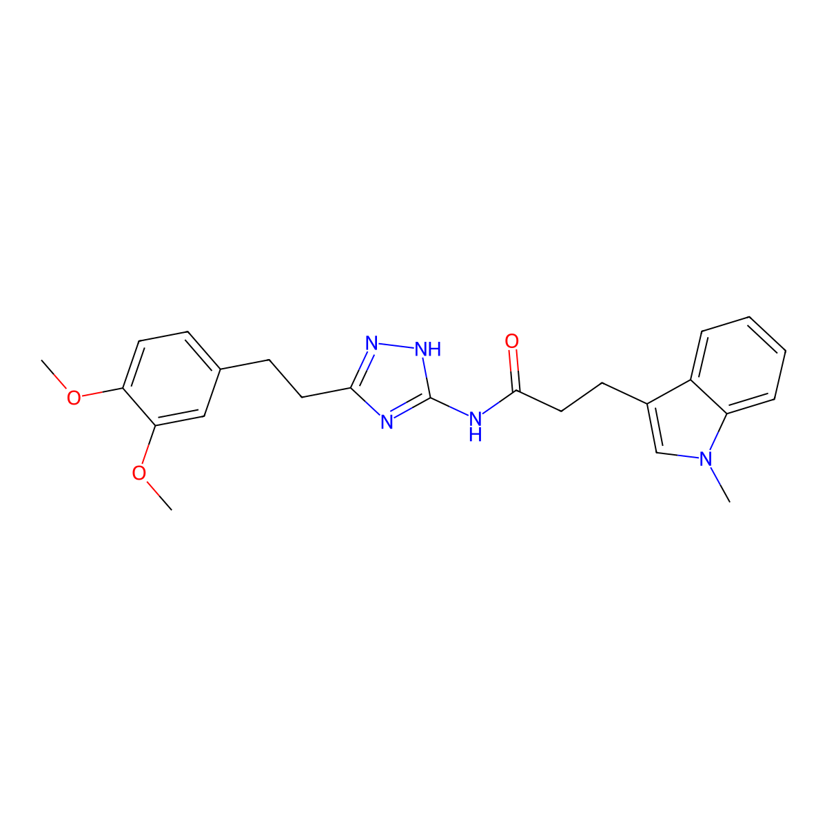 N-{3-[2-(3,4-dimethoxyphenyl)ethyl]-1H-1,2,4-triazol-5-yl}-3-(1-methyl-1H-indol-3-yl)propanamide molecular structure, CAS 1441882-38-7