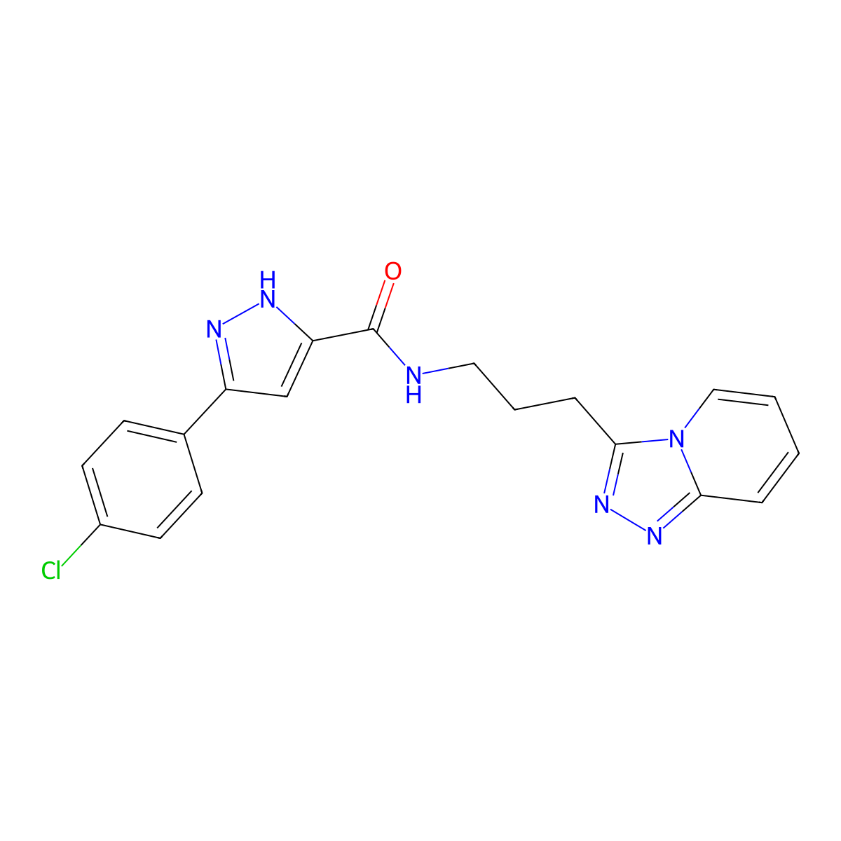 5-(4-chlorophenyl)-N~3~-(3-[1,2,4]triazolo[4,3-a]pyridin-3-ylpropyl)-1H-pyrazole-3-carboxamide molecular structure, CAS 1441882-71-8