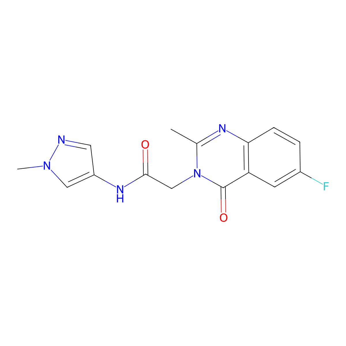 2-(6-fluoro-2-methyl-4-oxoquinazolin-3(4H)-yl)-N-(1-methyl-1H-pyrazol-4-yl)acetamide molecular structure, CAS 1441883-02-8