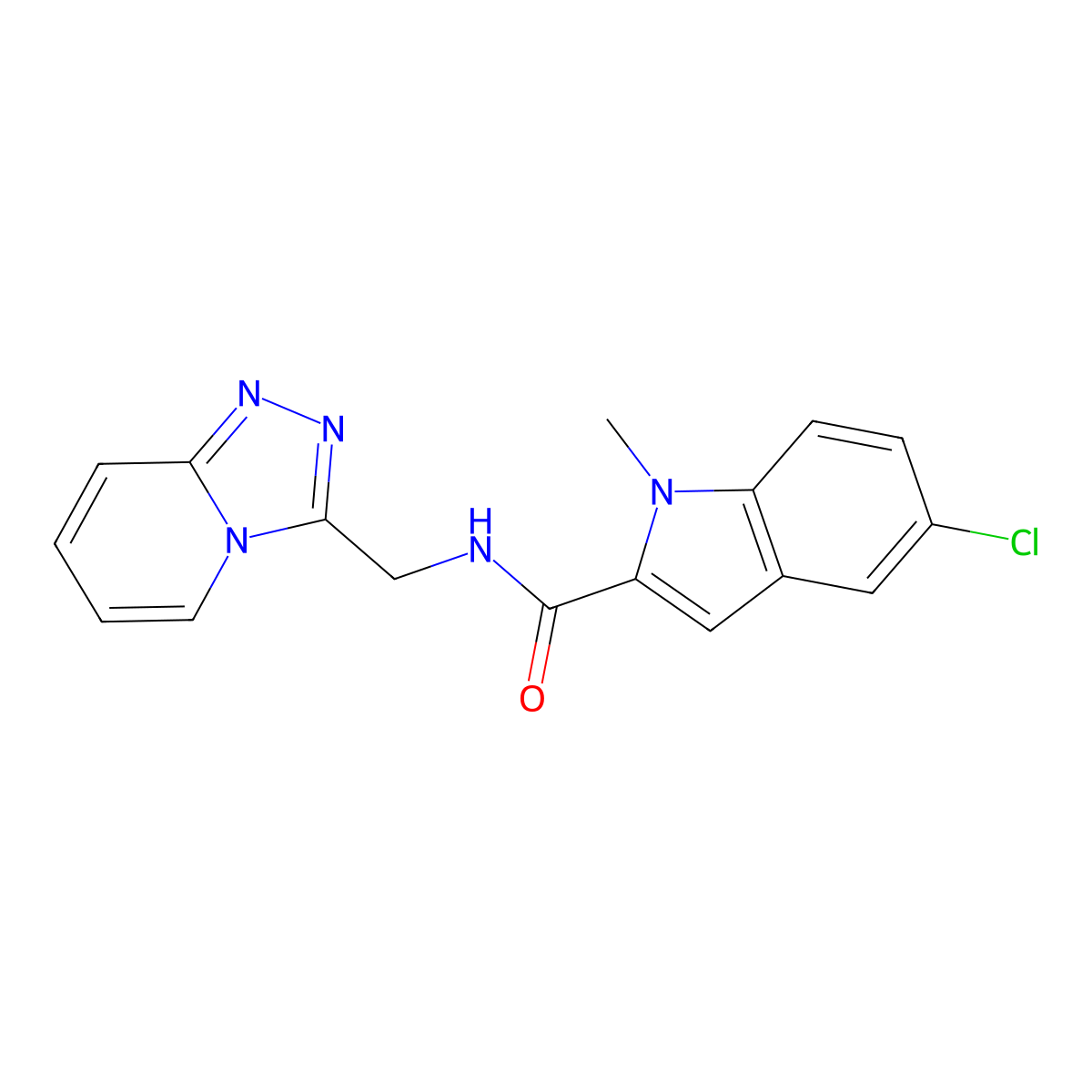 5-chloro-1-methyl-N-([1,2,4]triazolo[4,3-a]pyridin-3-ylmethyl)-1H-indole-2-carboxamide molecular structure, CAS 1441883-12-0