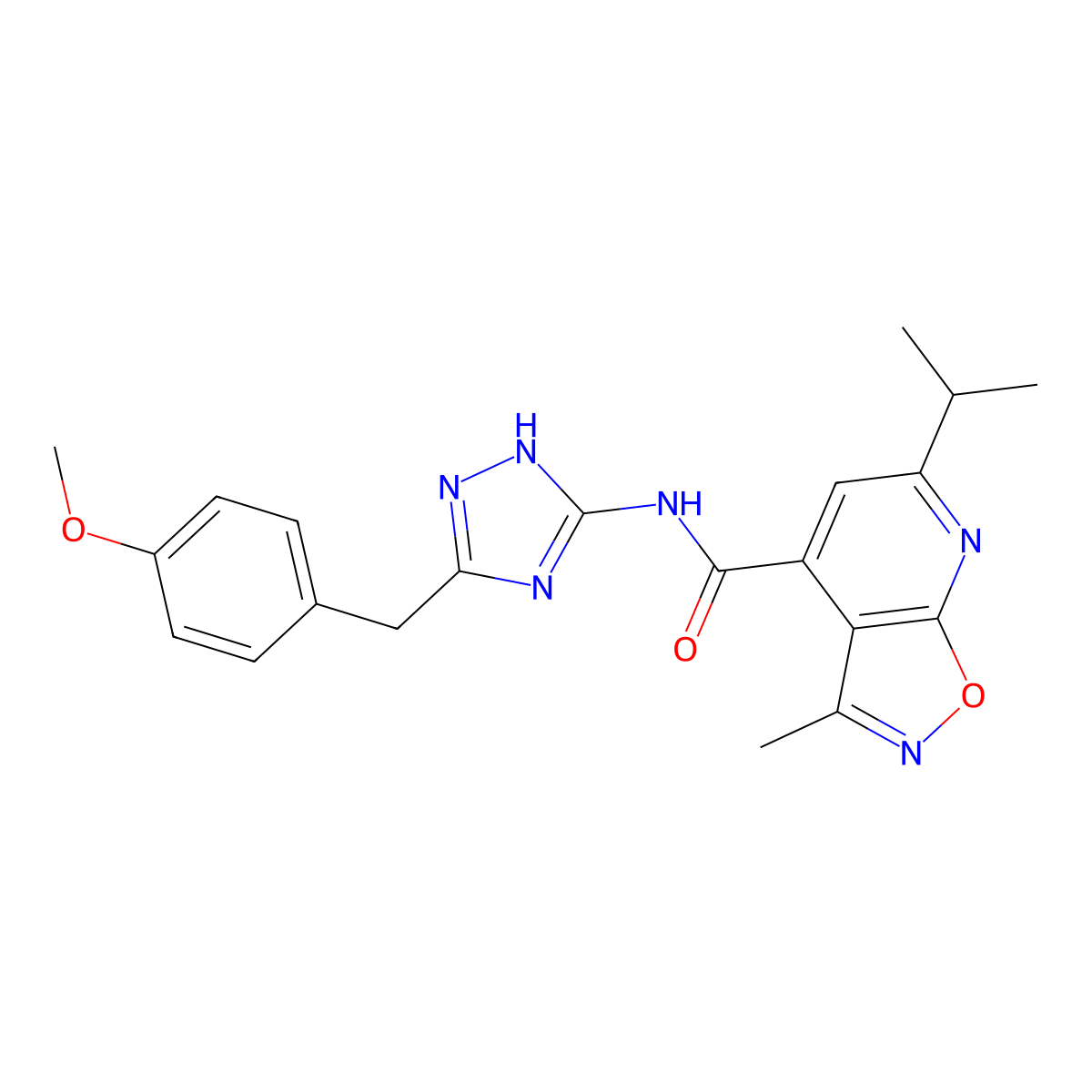 N-[3-(4-methoxybenzyl)-1H-1,2,4-triazol-5-yl]-3-methyl-6-(propan-2-yl)[1,2]oxazolo[5,4-b]pyridine-4-carboxamide molecular structure, CAS 1441893-66-8