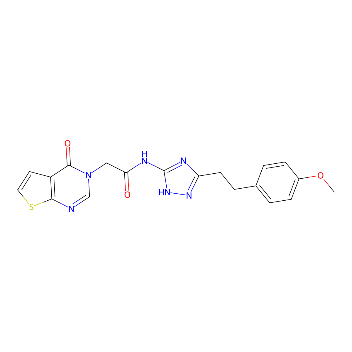 N-{3-[2-(4-methoxyphenyl)ethyl]-1H-1,2,4-triazol-5-yl}-2-(4-oxothieno[2,3-d]pyrimidin-3(4H)-yl)acetamide molecular structure, CAS 1441895-36-8