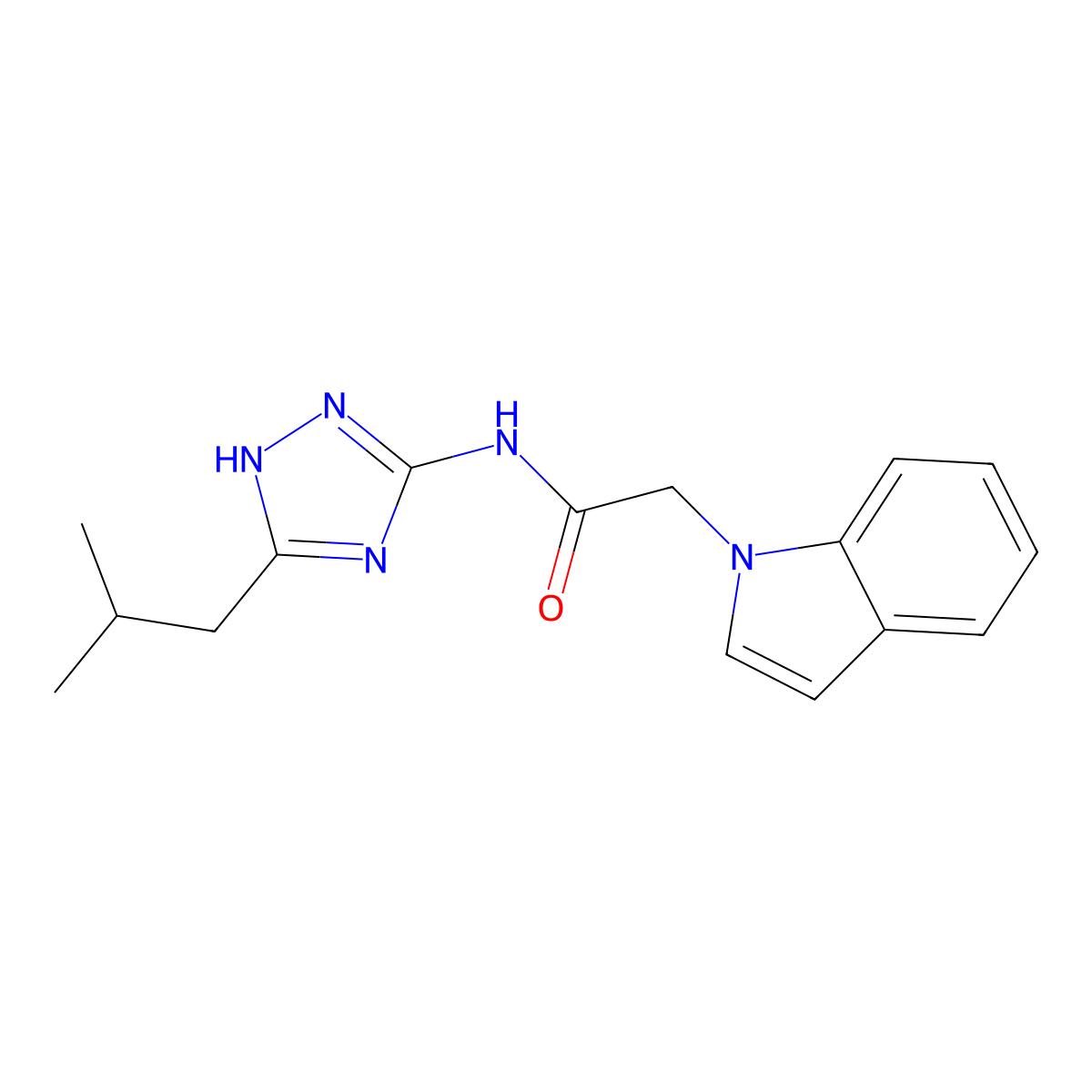 2-(1H-indol-1-yl)-N-[3-(2-methylpropyl)-1H-1,2,4-triazol-5-yl]acetamide molecular structure, CAS 1441896-61-2