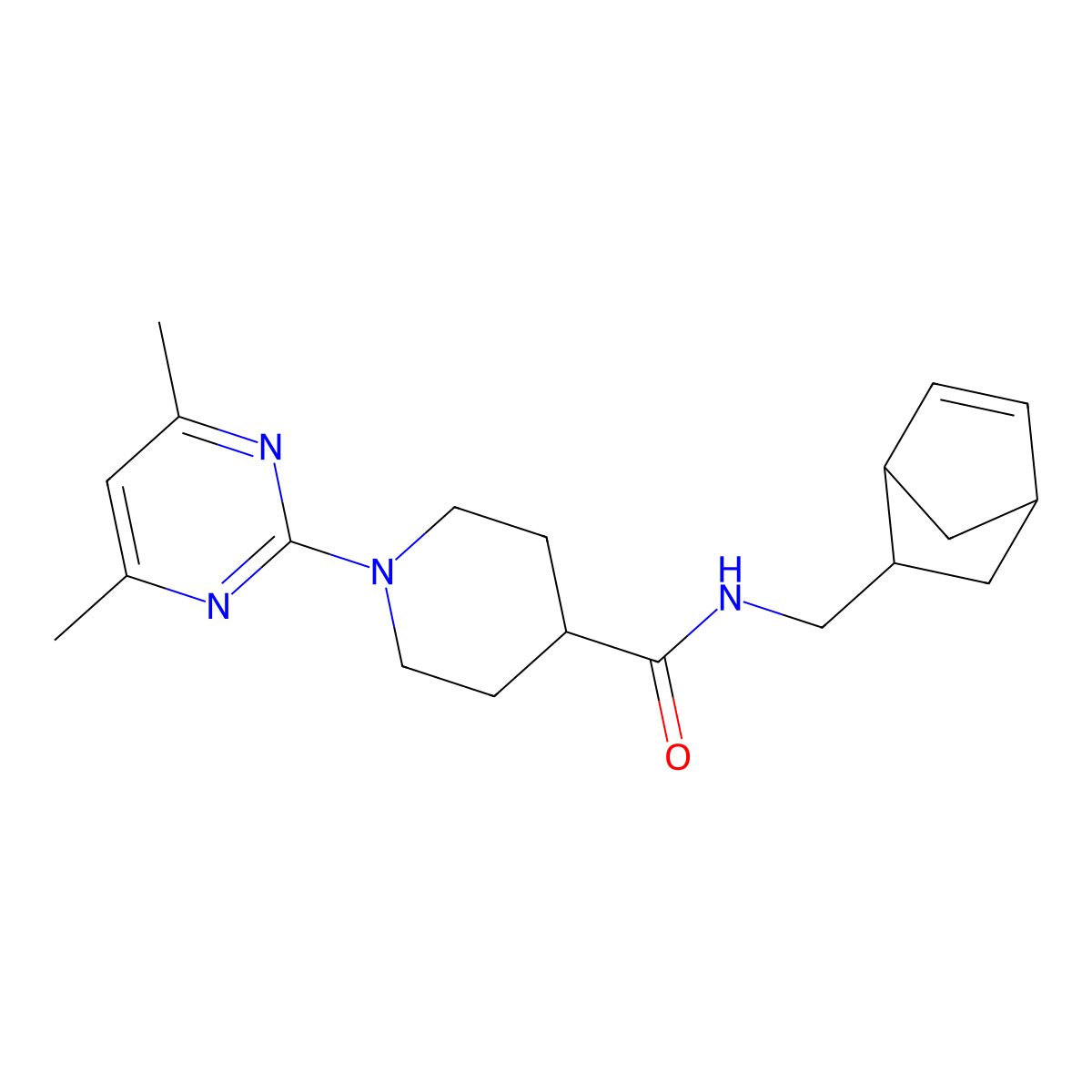 N-(bicyclo[2.2.1]hept-5-en-2-ylmethyl)-1-(4,6-dimethylpyrimidin-2-yl)piperidine-4-carboxamide molecular structure, CAS 1441901-60-5