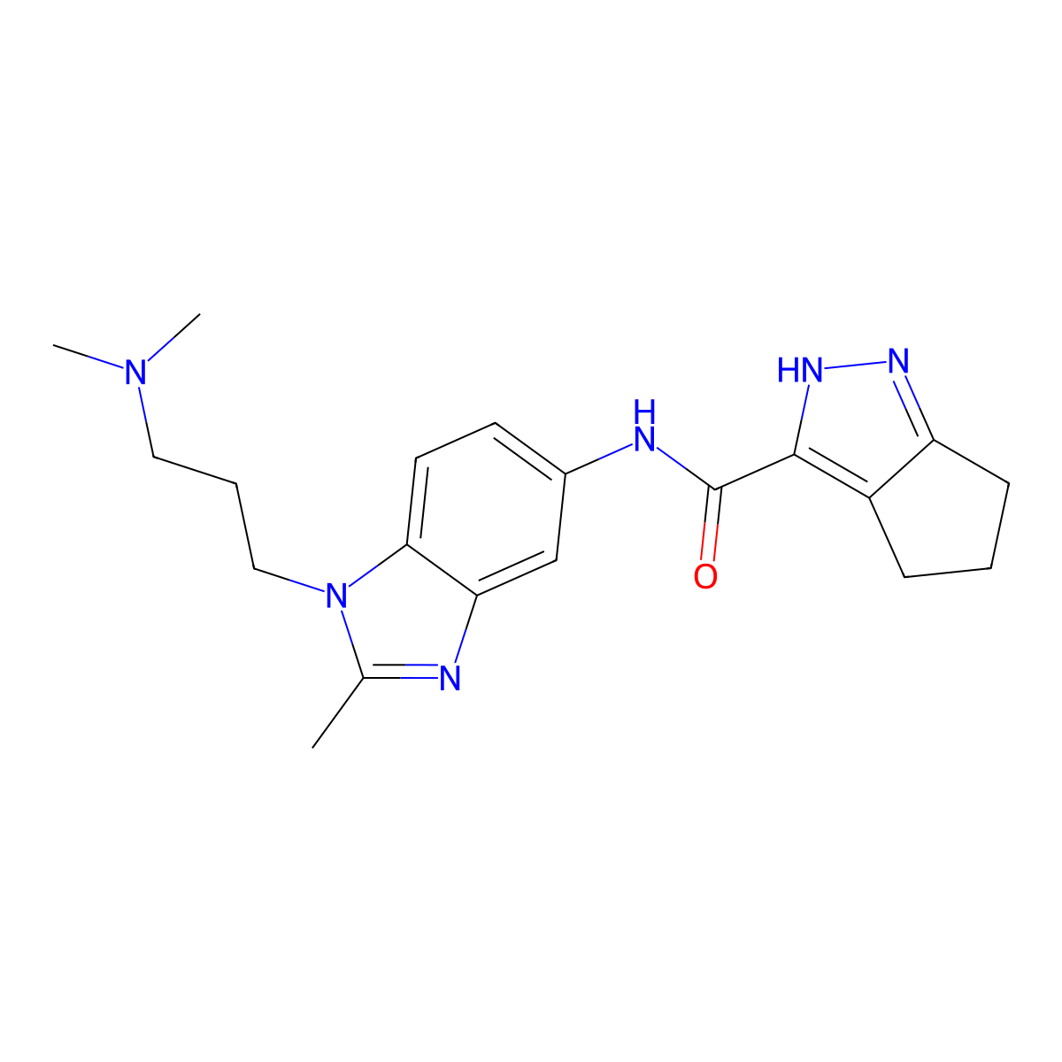 N-{1-[3-(dimethylamino)propyl]-2-methyl-1H-benzimidazol-5-yl}-2,4,5,6-tetrahydrocyclopenta[c]pyrazole-3-carboxamide molecular structure, CAS 1441904-28-4