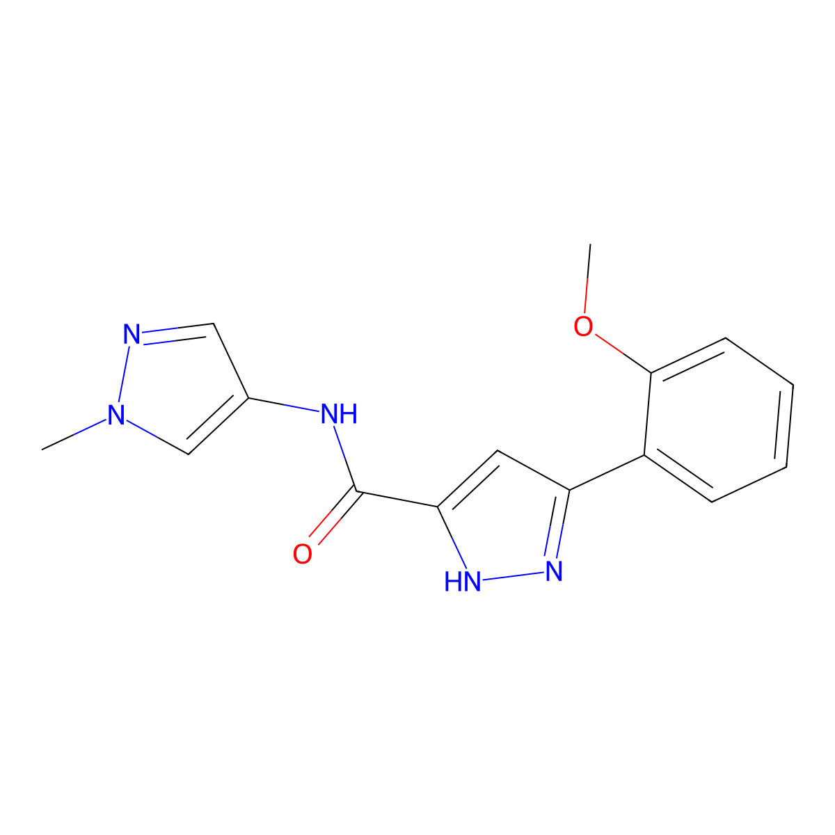 5-(2-methoxyphenyl)-N-(1-methyl-1H-pyrazol-4-yl)-1H-pyrazole-3-carboxamide molecular structure, CAS 1441904-73-9