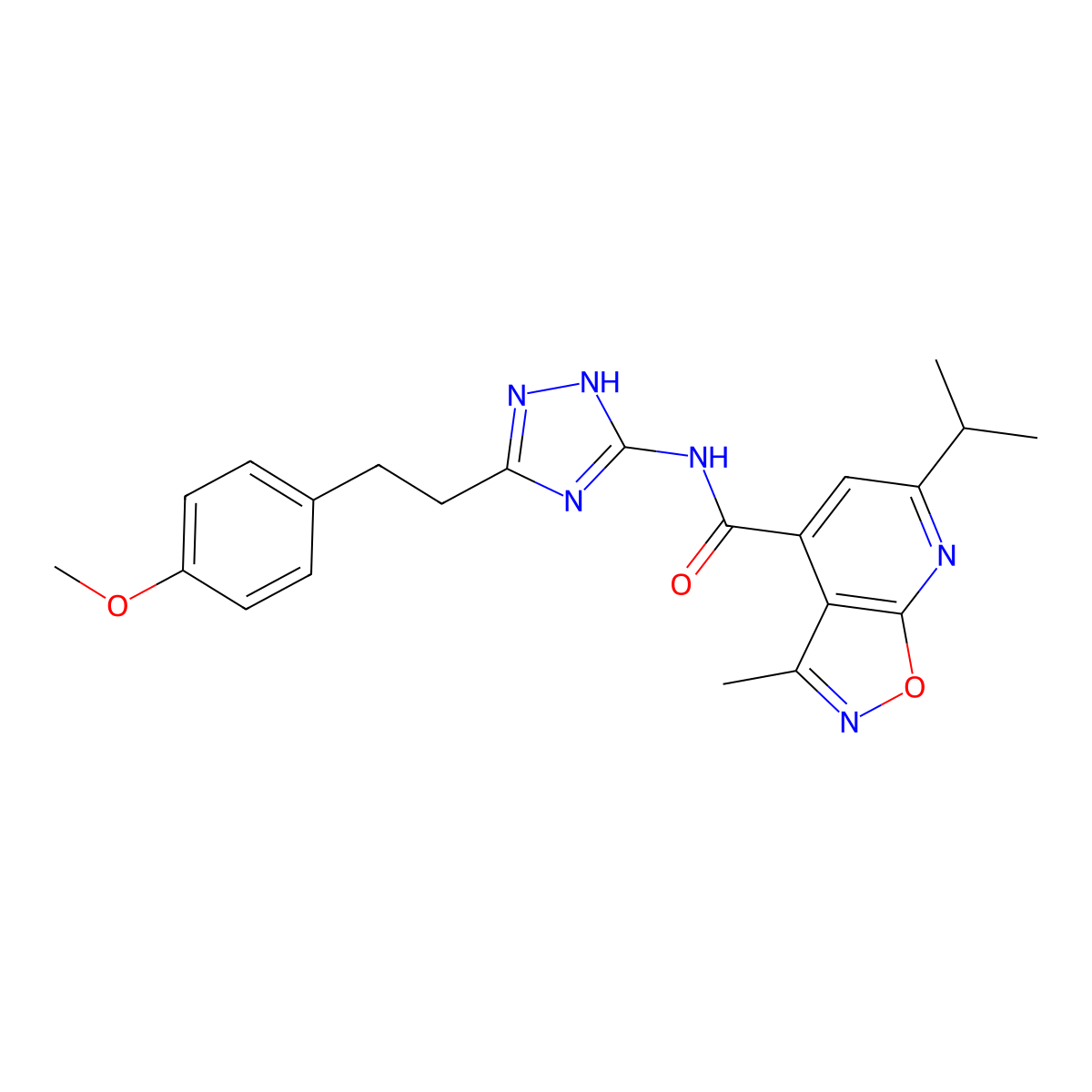 N-{3-[2-(4-methoxyphenyl)ethyl]-1H-1,2,4-triazol-5-yl}-3-methyl-6-(propan-2-yl)[1,2]oxazolo[5,4-b]pyridine-4-carboxamide molecular structure, CAS 1441904-94-4