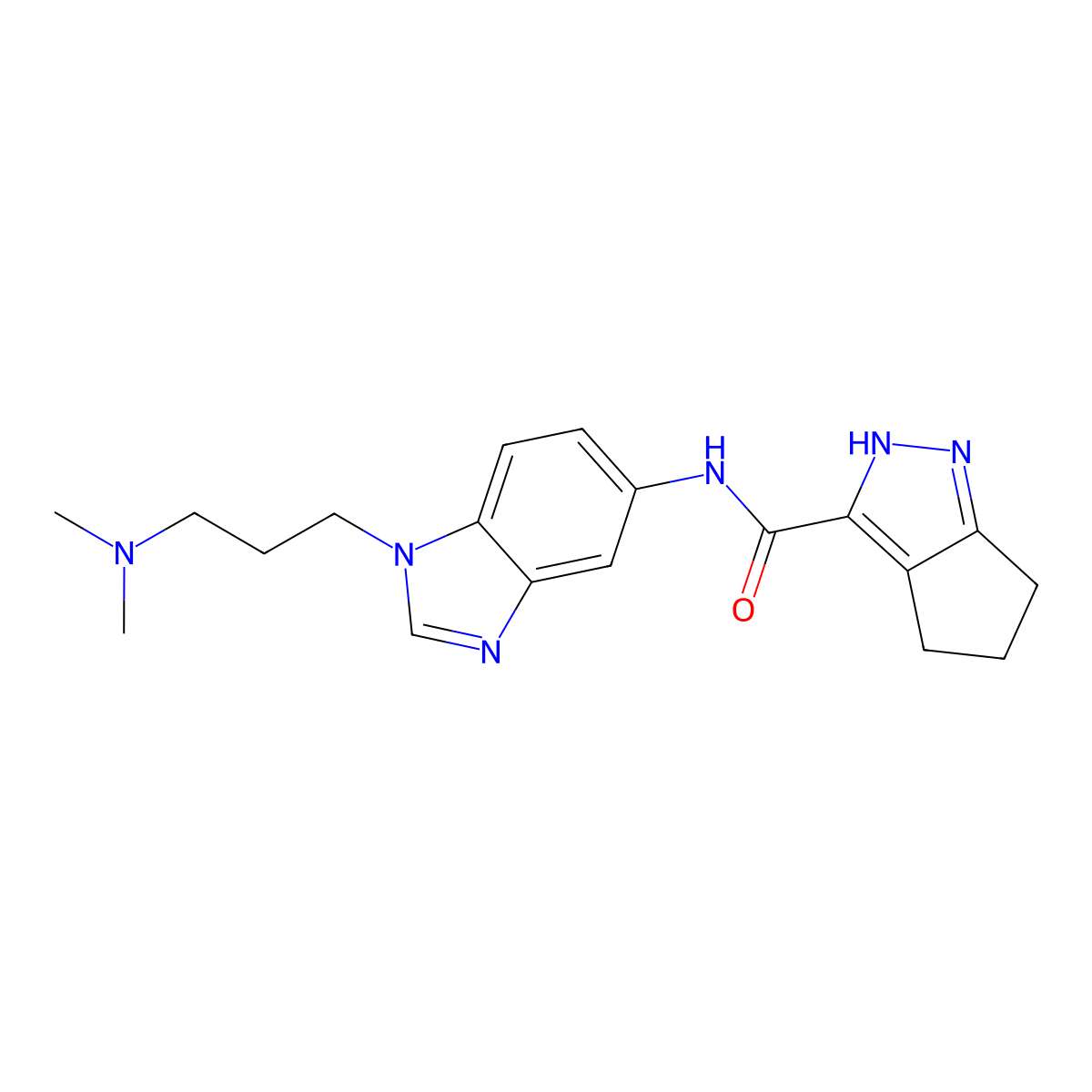 N-{1-[3-(dimethylamino)propyl]-1H-benzimidazol-5-yl}-2,4,5,6-tetrahydrocyclopenta[c]pyrazole-3-carboxamide molecular structure, CAS 1441911-00-7