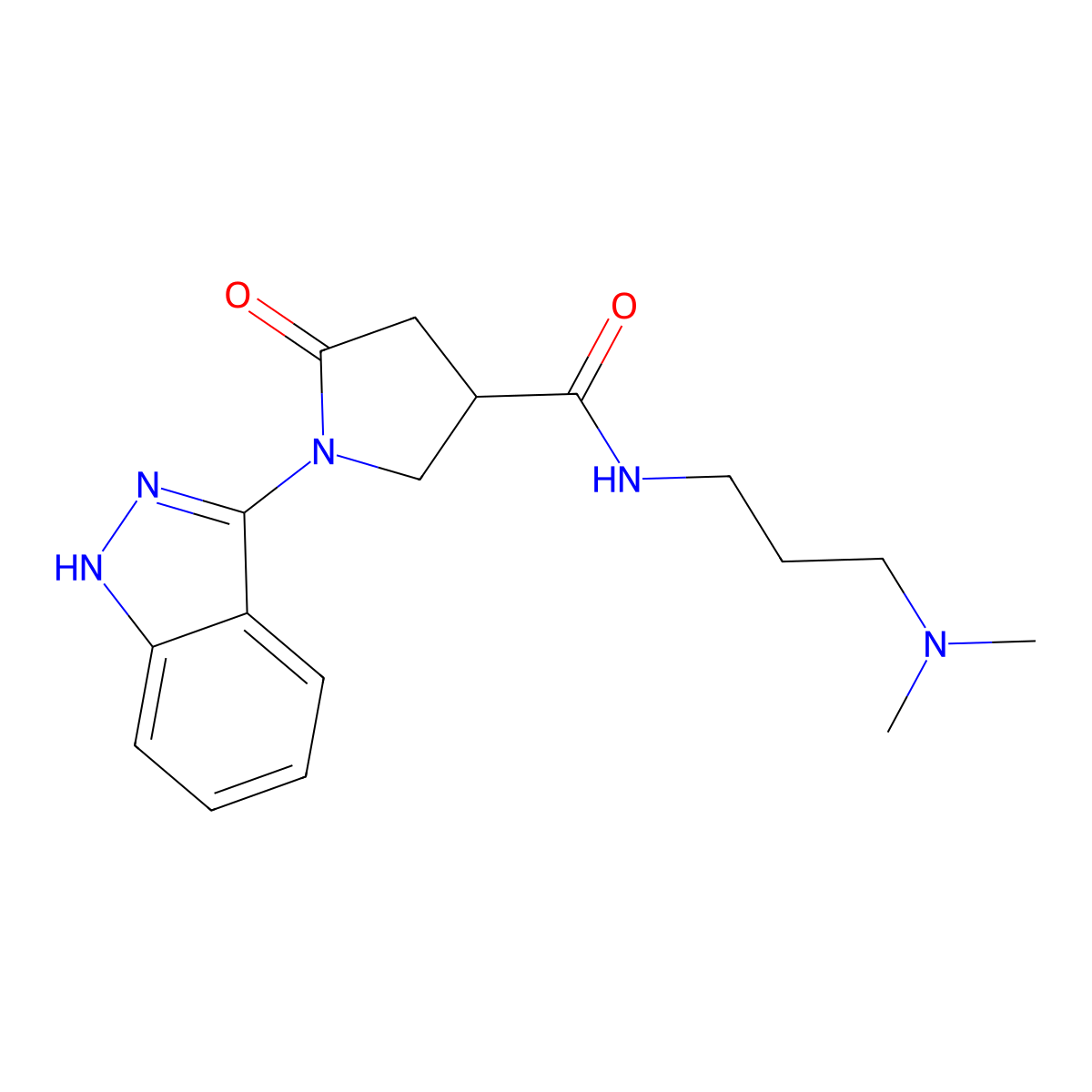 N-[3-(dimethylamino)propyl]-1-(1H-indazol-3-yl)-5-oxo-3-pyrrolidinecarboxamide molecular structure, CAS 1441911-23-4