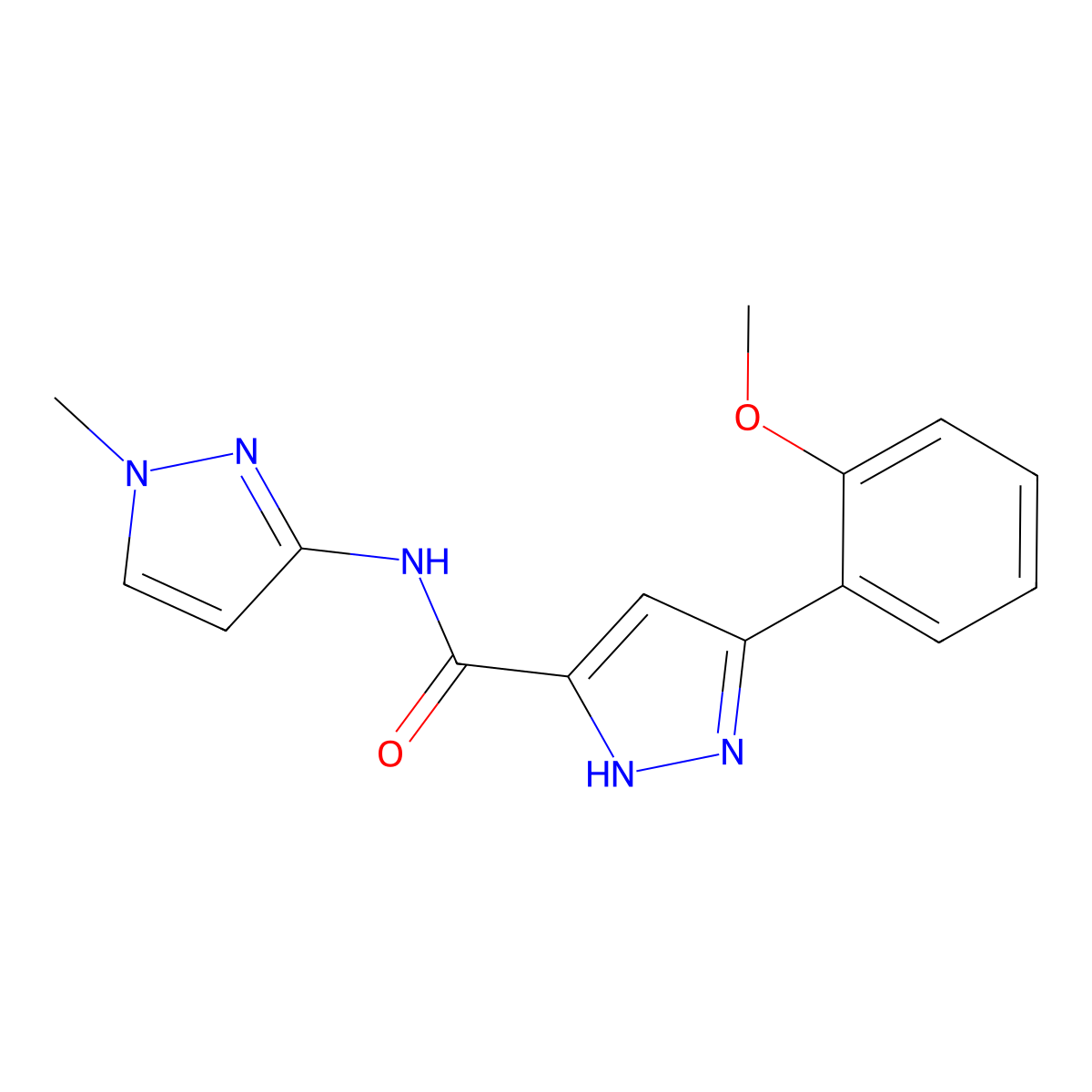 5-(2-methoxyphenyl)-N-(1-methyl-1H-pyrazol-3-yl)-1H-pyrazole-3-carboxamide molecular structure, CAS 1441912-19-1