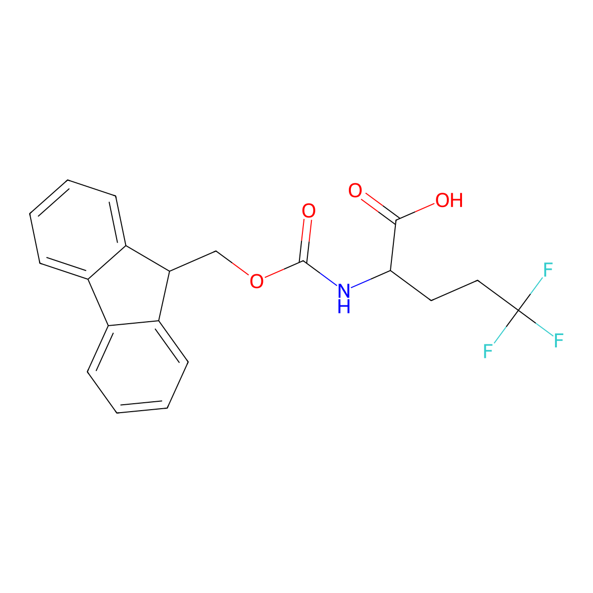 (R)-2-((((9H-Fluoren-9-yl)methoxy)carbonyl)amino)-5,5,5-trifluoropentanoic acid molecular structure, CAS 144207-42-1