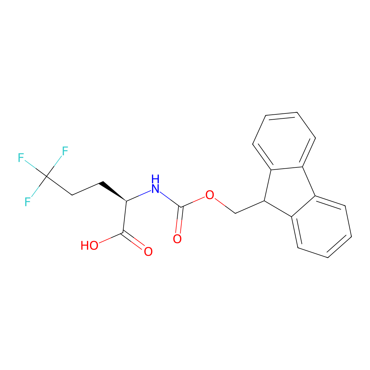 (R)-2-((((9H-Fluoren-9-yl)methoxy)carbonyl)amino)-5,5,5-trifluoropentanoic acid molecular structure, CAS 144207-42-1