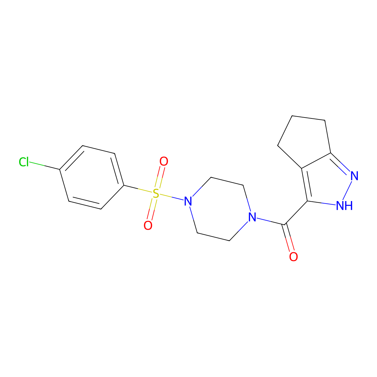 {4-[(4-Chlorophenyl)sulfonyl]piperazin-1-yl}(2,4,5,6-tetrahydrocyclopenta[c]pyrazol-3-yl)methanone molecular structure, CAS 1442075-80-0