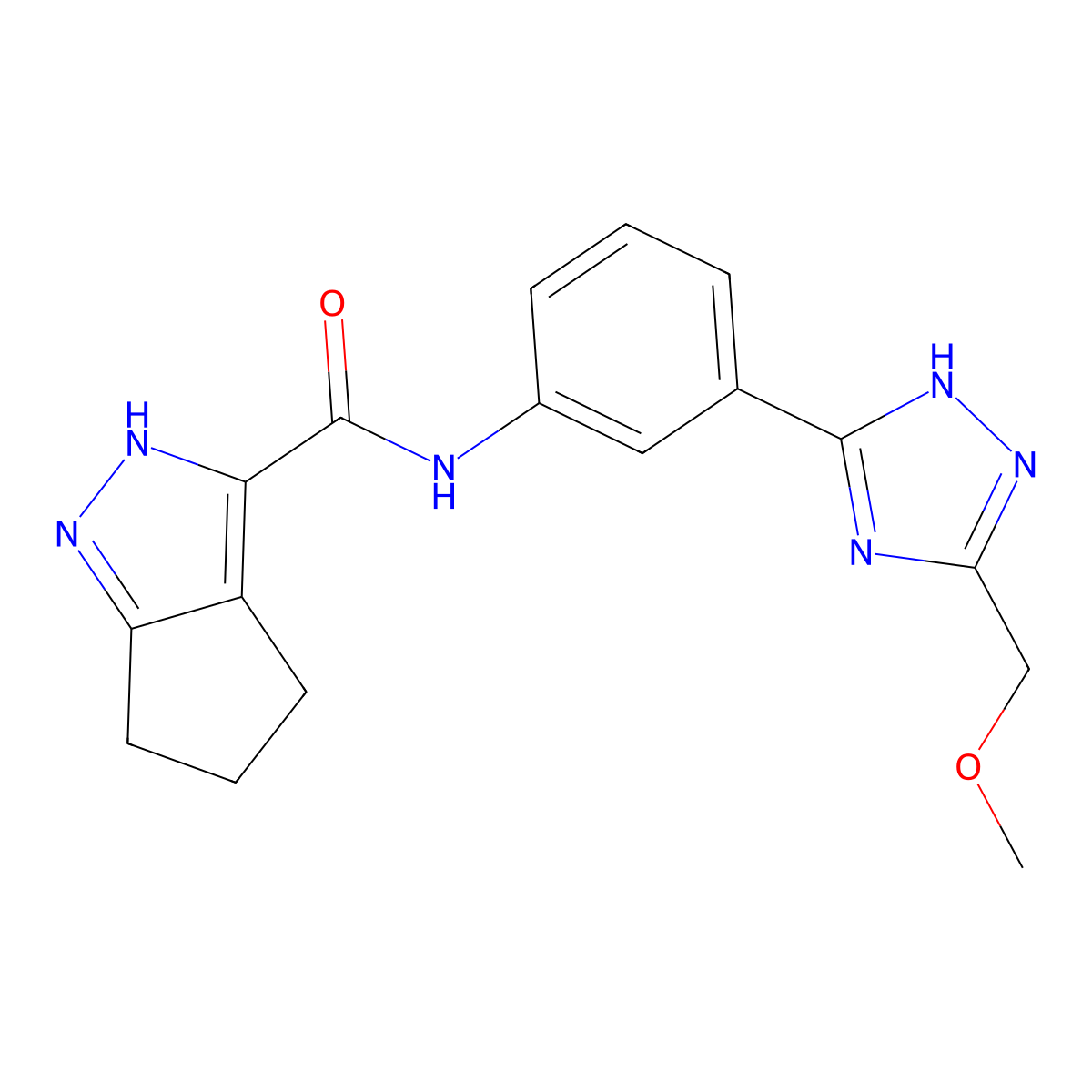 N-{3-[3-(methoxymethyl)-1H-1,2,4-triazol-5-yl]phenyl}-2,4,5,6-tetrahydrocyclopenta[c]pyrazole-3-carboxamide molecular structure, CAS 1442075-99-1