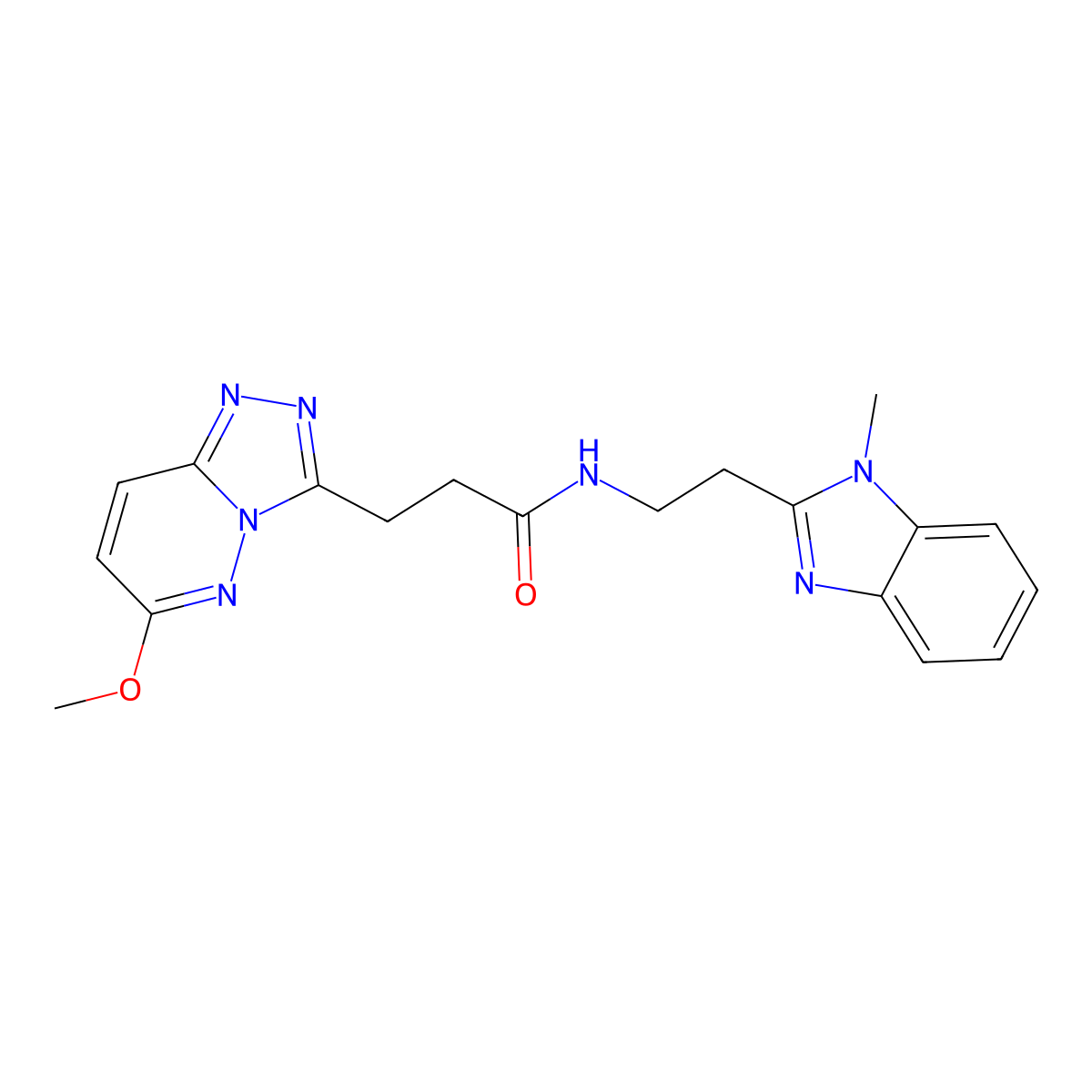 3-(6-methoxy[1,2,4]triazolo[4,3-b]pyridazin-3-yl)-N-[2-(1-methyl-1H-1,3-benzimidazol-2-yl)ethyl]propanamide molecular structure, CAS 1442076-08-5