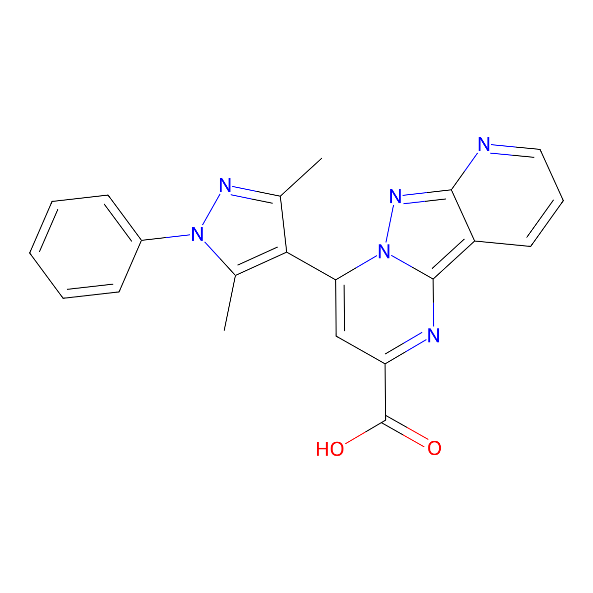 4-(3,5-dimethyl-1-phenyl-1H-pyrazol-4-yl)pyrido[2',3':3,4]pyrazolo[1,5-a]pyrimidine-2-carboxylic acid molecular structure, CAS 1442076-20-1