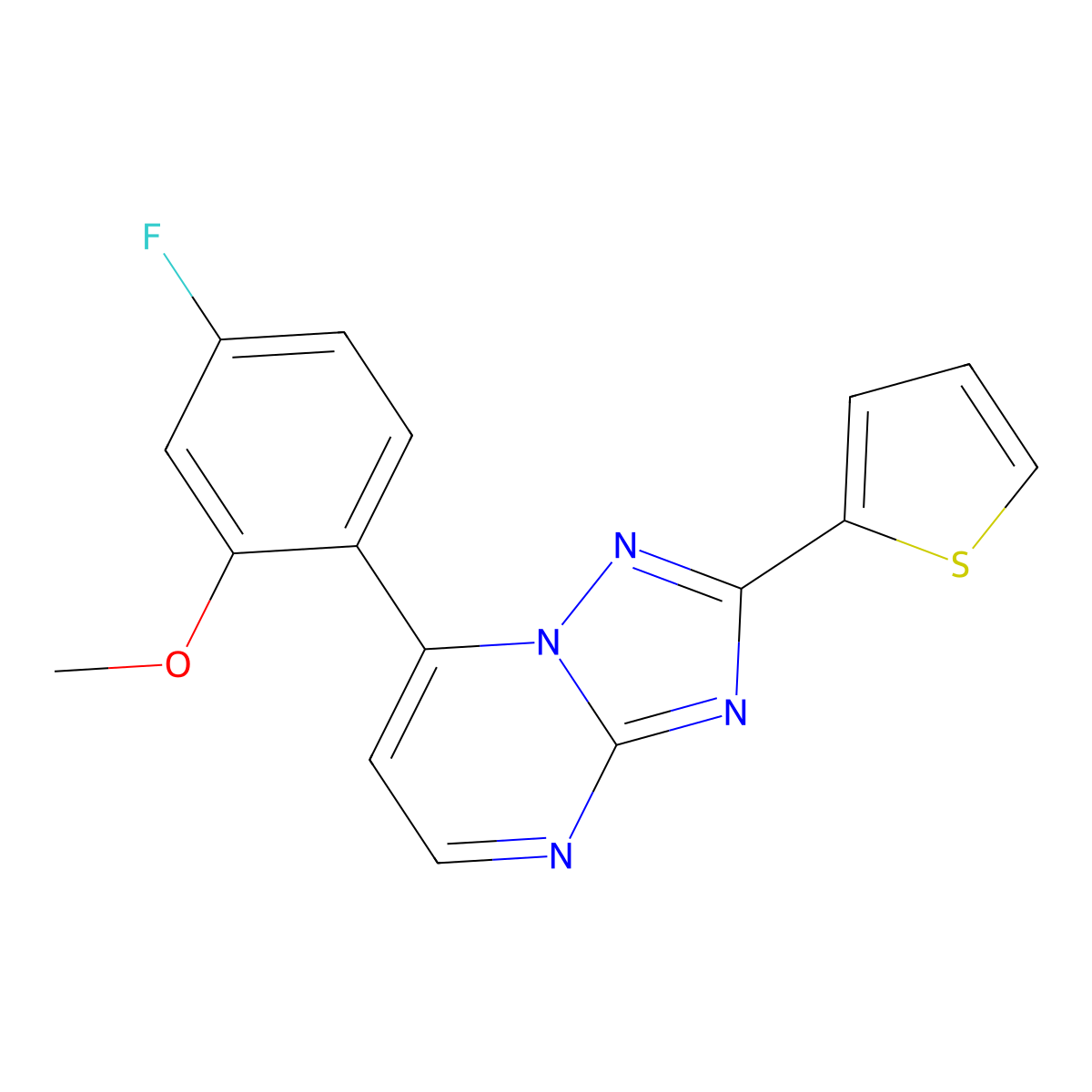 7-(4-Fluoro-2-methoxyphenyl)-2-(thiophen-2-yl)[1,2,4]triazolo[1,5-a]pyrimidine molecular structure, CAS 1442076-22-3