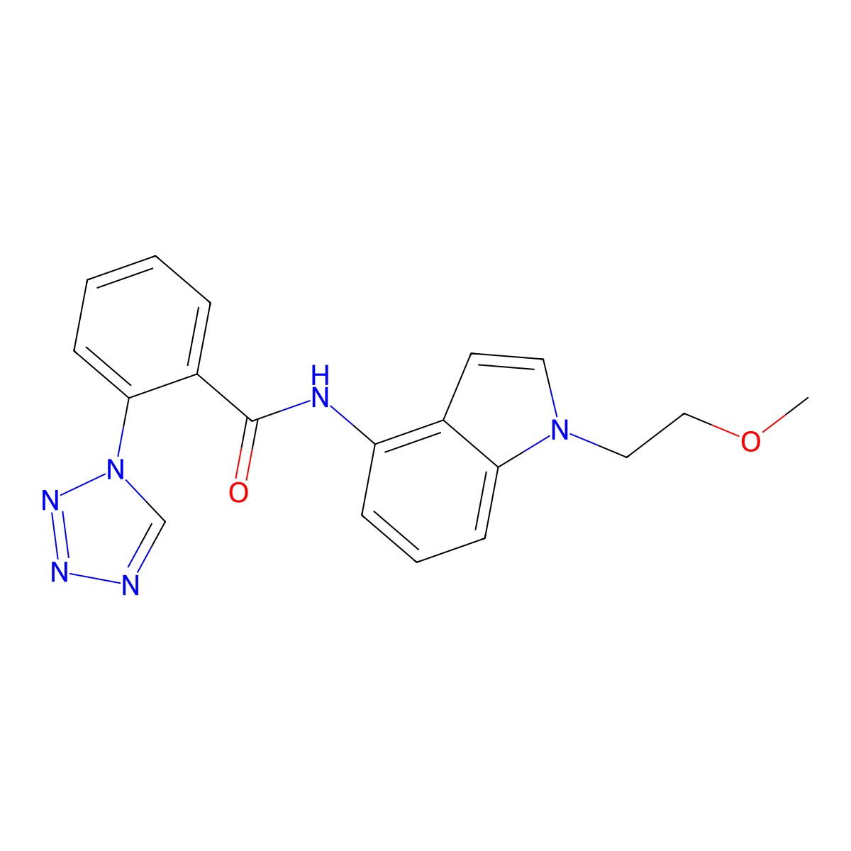 N-[1-(2-methoxyethyl)-1H-indol-4-yl]-2-(1H-tetrazol-1-yl)benzamide molecular structure, CAS 1442076-62-1