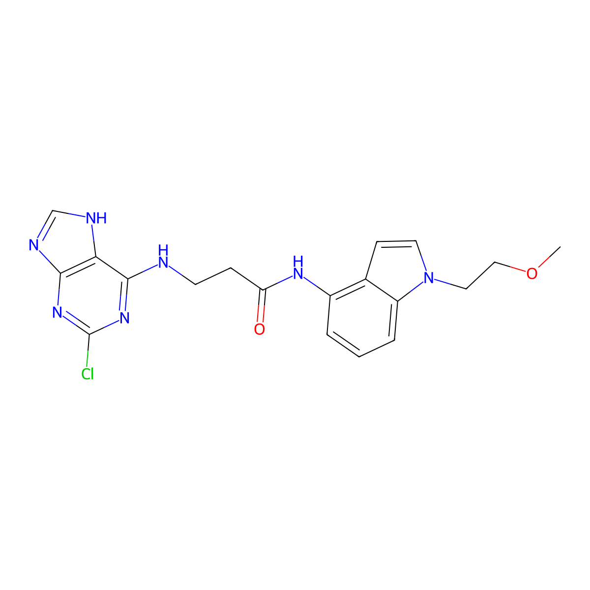 N~3~-(2-chloro-7H-purin-6-yl)-N-[1-(2-methoxyethyl)-1H-indol-4-yl]-beta-alaninamide molecular structure, CAS 1442076-65-4
