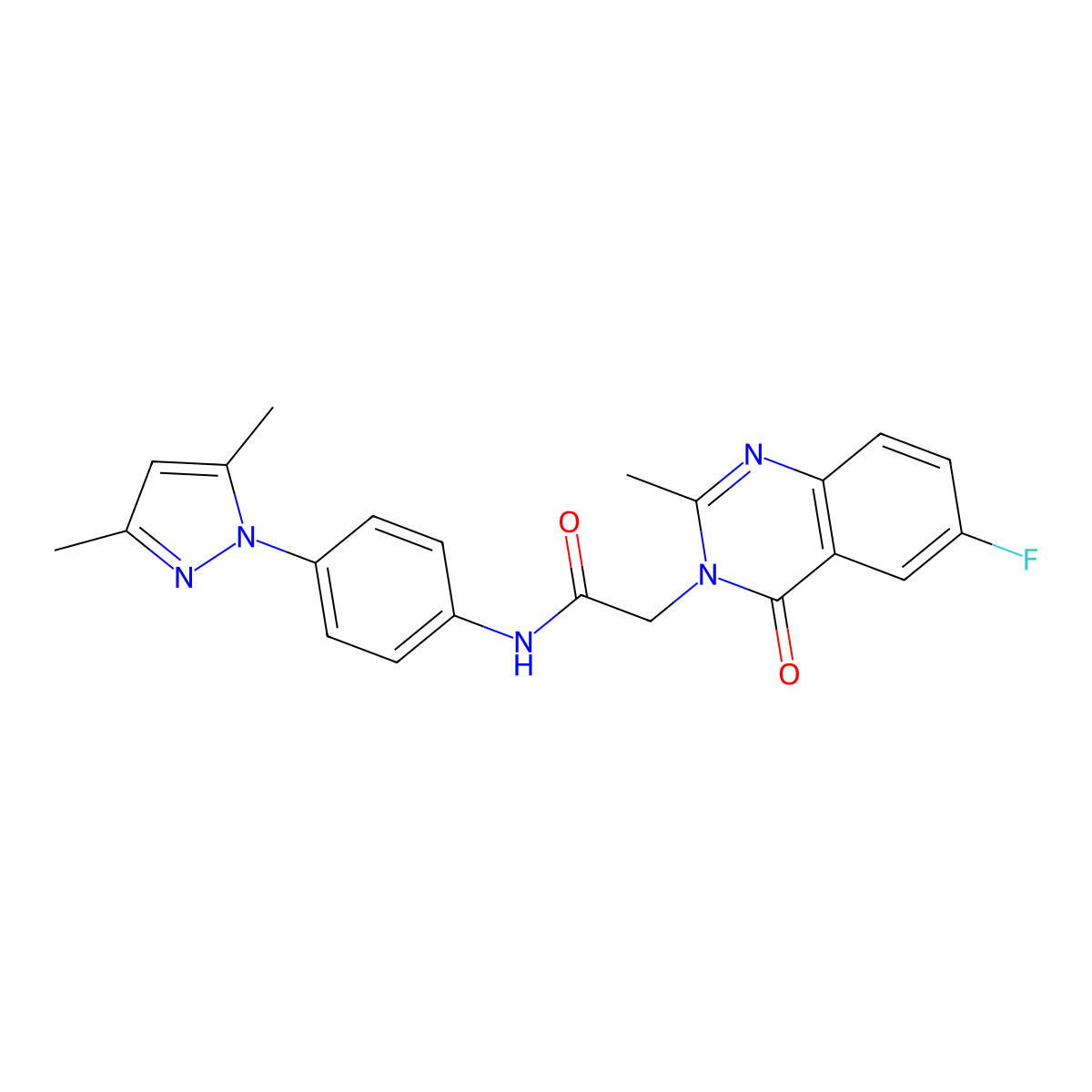 N-[4-(3,5-dimethyl-1H-pyrazol-1-yl)phenyl]-2-(6-fluoro-2-methyl-4-oxoquinazolin-3(4H)-yl)acetamide molecular structure, CAS 1442076-78-9