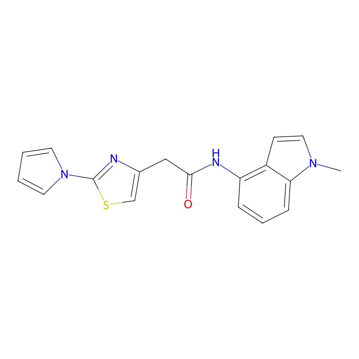 N-(1-methyl-1H-indol-4-yl)-2-[2-(1H-pyrrol-1-yl)-1,3-thiazol-4-yl]acetamide molecular structure, CAS 1442077-03-3