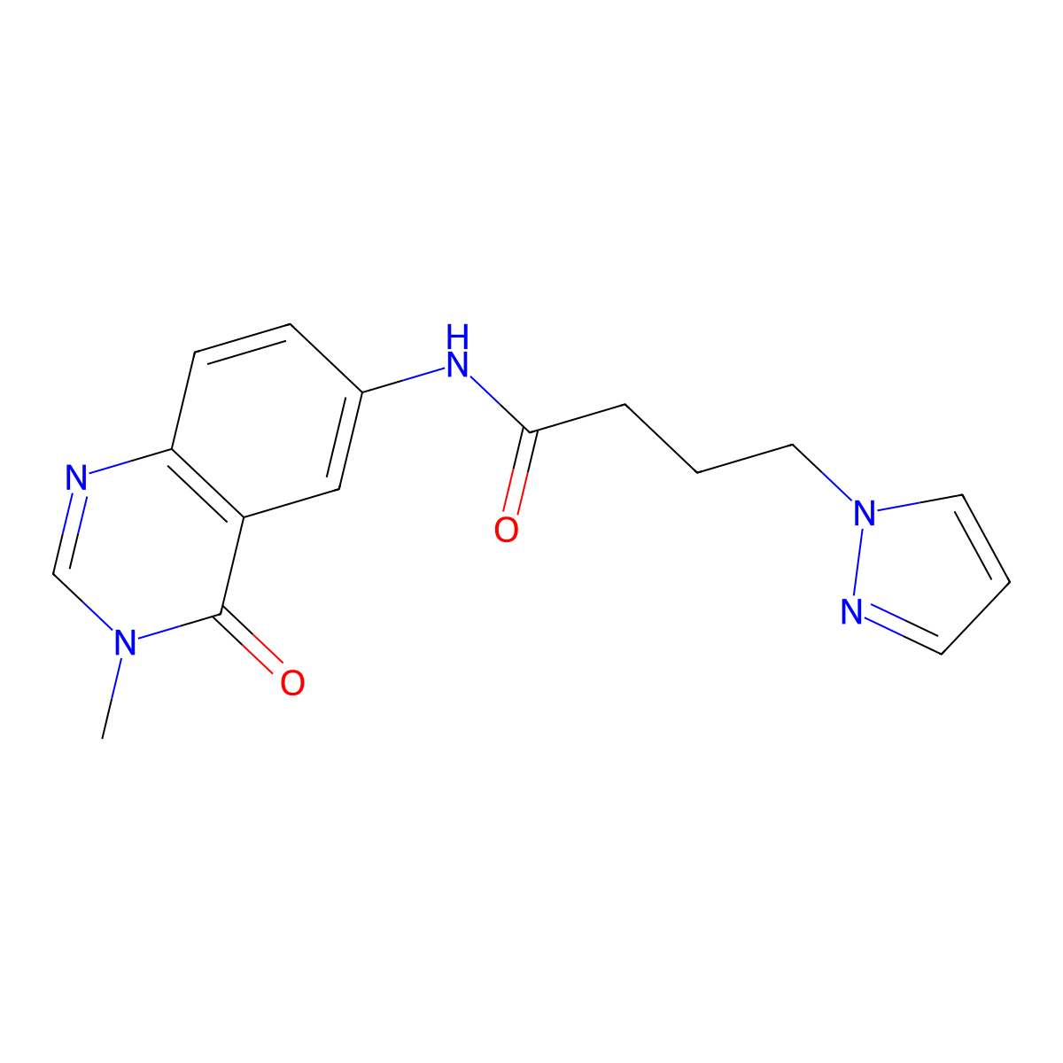N-(3-methyl-4-oxo-3,4-dihydroquinazolin-6-yl)-4-(1H-pyrazol-1-yl)butanamide molecular structure, CAS 1442077-83-9