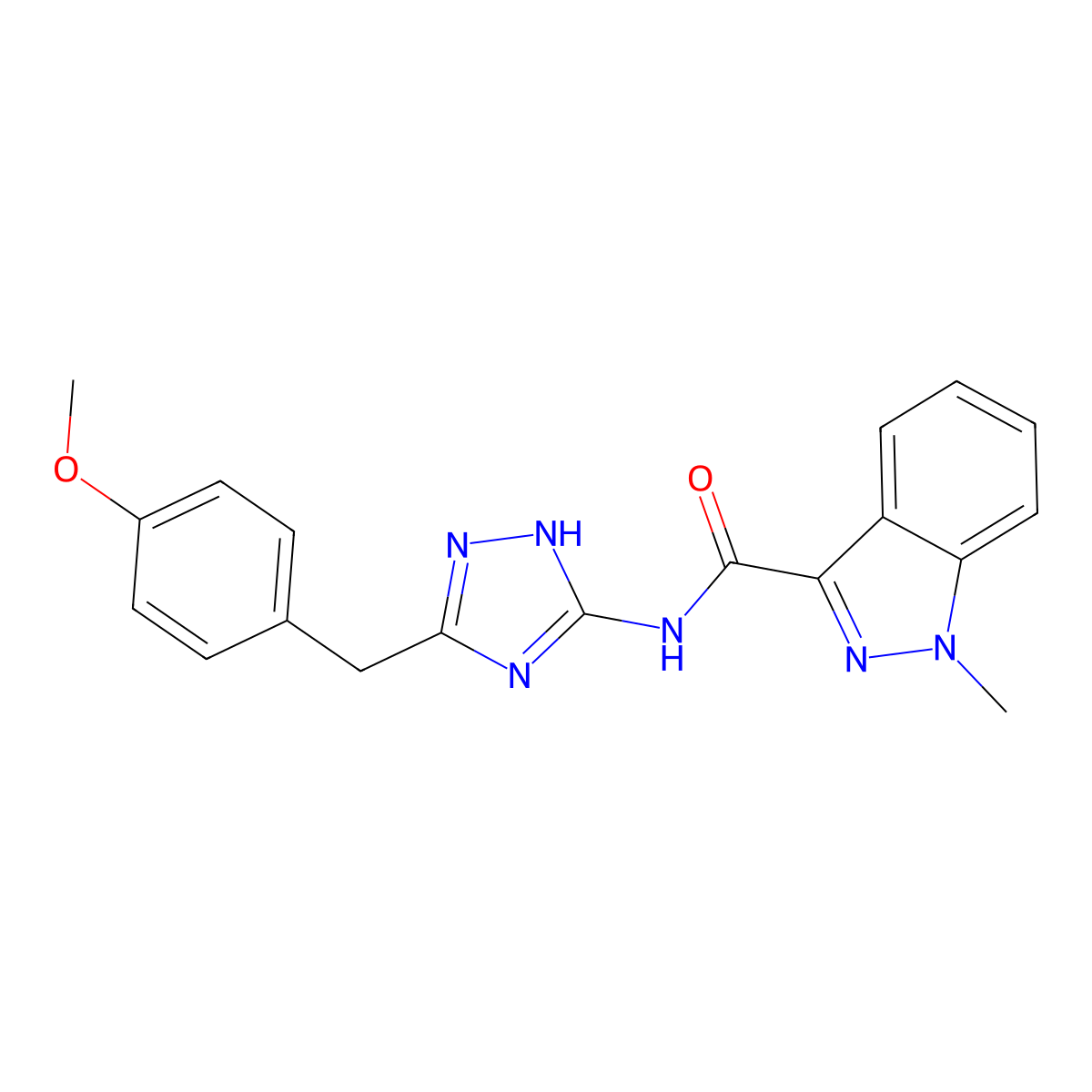 N-[3-(4-methoxybenzyl)-1H-1,2,4-triazol-5-yl]-1-methyl-1H-indazole-3-carboxamide molecular structure, CAS 1442077-87-3
