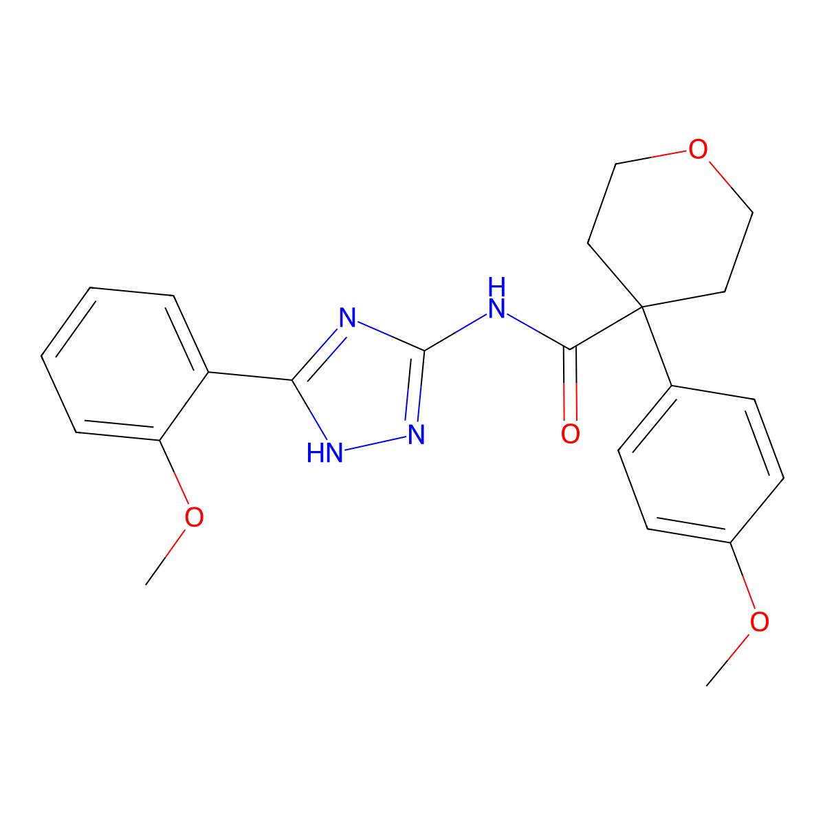 4-(4-methoxyphenyl)-N-[3-(2-methoxyphenyl)-1H-1,2,4-triazol-5-yl]tetrahydro-2H-pyran-4-carboxamide molecular structure, CAS 1442078-23-0