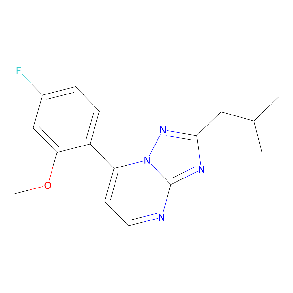5-Fluoro-2-(2-isobutyl[1,2,4]triazolo[1,5-a]pyrimidin-7-yl)phenyl methyl ether molecular structure, CAS 1442078-27-4