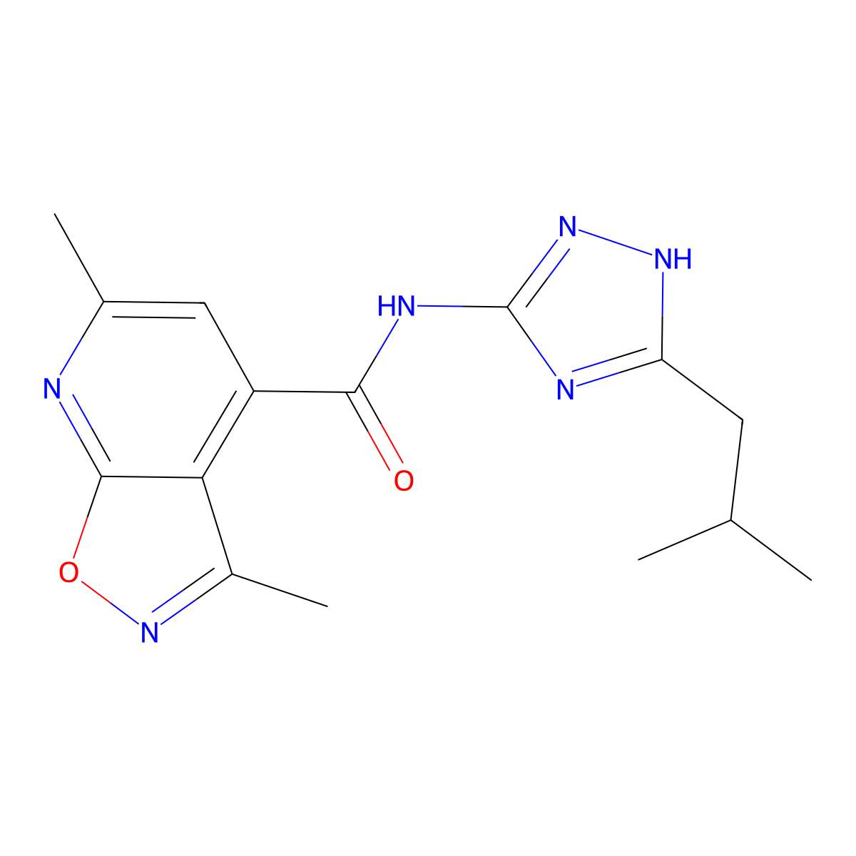 3,6-dimethyl-N-[3-(2-methylpropyl)-1H-1,2,4-triazol-5-yl][1,2]oxazolo[5,4-b]pyridine-4-carboxamide molecular structure, CAS 1442078-47-8