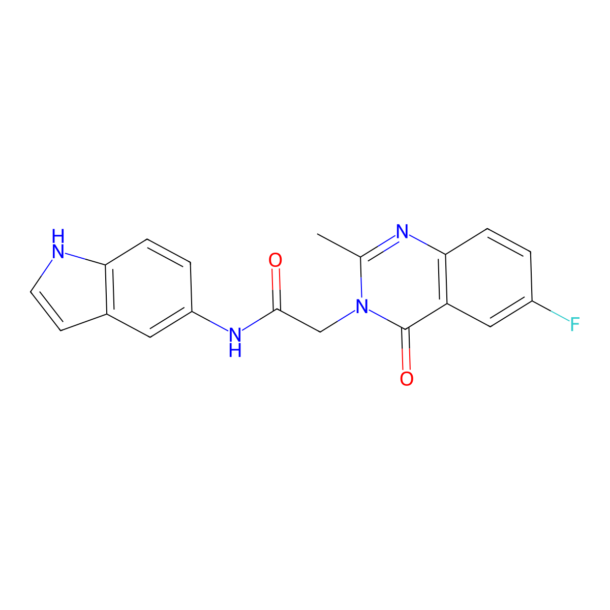 2-(6-fluoro-2-methyl-4-oxoquinazolin-3(4H)-yl)-N-(1H-indol-5-yl)acetamide molecular structure, CAS 1442078-55-8