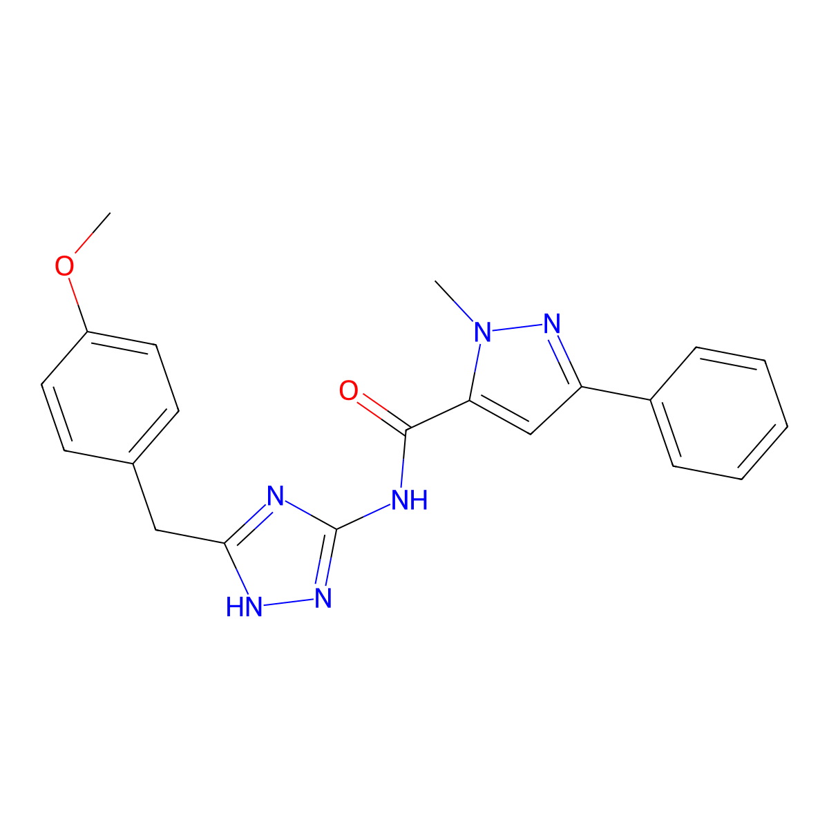 N-[3-(4-methoxybenzyl)-1H-1,2,4-triazol-5-yl]-1-methyl-3-phenyl-1H-pyrazole-5-carboxamide molecular structure, CAS 1442078-59-2