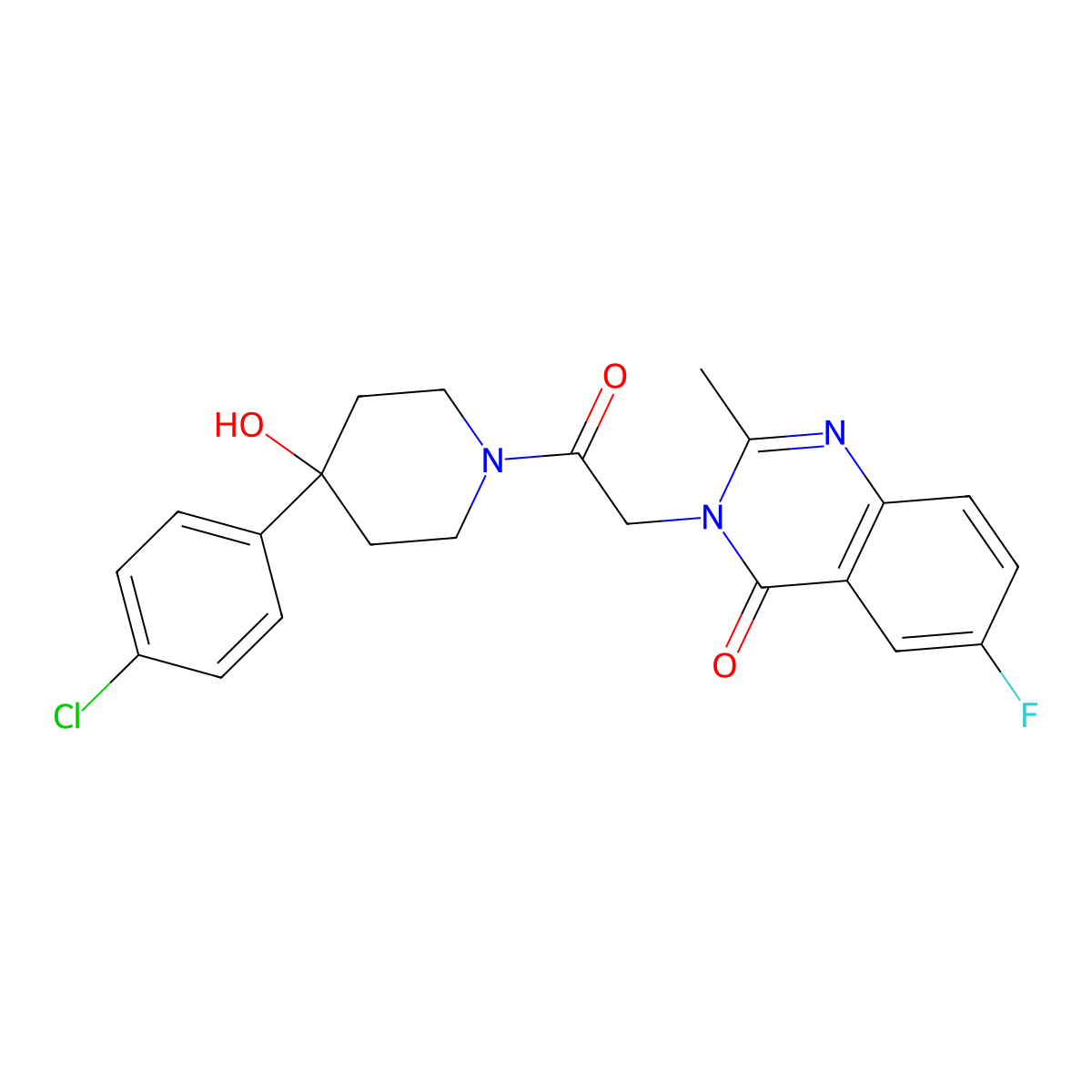 3-{2-[4-(4-chlorophenyl)-4-hydroxypiperidin-1-yl]-2-oxoethyl}-6-fluoro-2-methylquinazolin-4(3H)-one molecular structure, CAS 1442079-03-9
