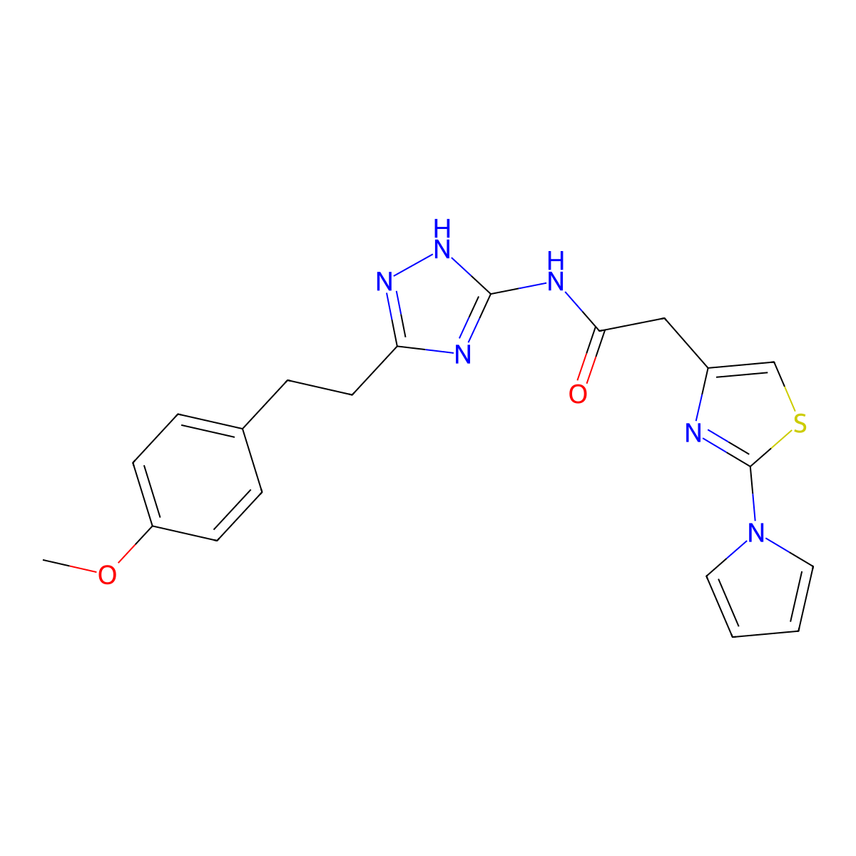 N-{3-[2-(4-methoxyphenyl)ethyl]-1H-1,2,4-triazol-5-yl}-2-[2-(1H-pyrrol-1-yl)-1,3-thiazol-4-yl]acetamide molecular structure, CAS 1442079-11-9