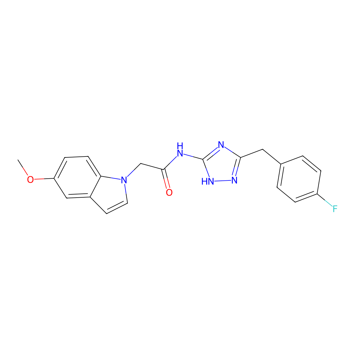 N-[3-(4-fluorobenzyl)-1H-1,2,4-triazol-5-yl]-2-(5-methoxy-1H-indol-1-yl)acetamide molecular structure, CAS 1442079-32-4