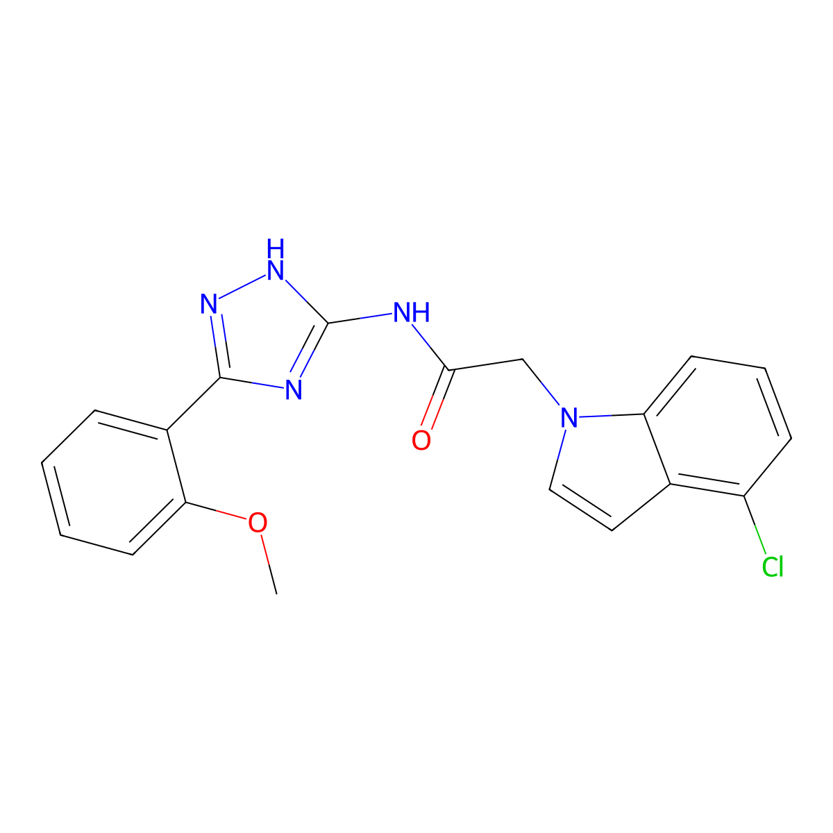 2-(4-chloro-1H-indol-1-yl)-N-[3-(2-methoxyphenyl)-1H-1,2,4-triazol-5-yl]acetamide molecular structure, CAS 1442079-39-1