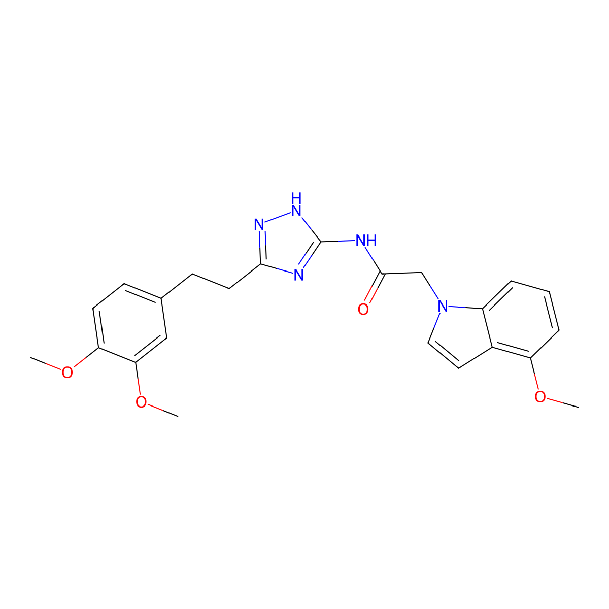 N-{3-[2-(3,4-dimethoxyphenyl)ethyl]-1H-1,2,4-triazol-5-yl}-2-(4-methoxy-1H-indol-1-yl)acetamide molecular structure, CAS 1442079-65-3