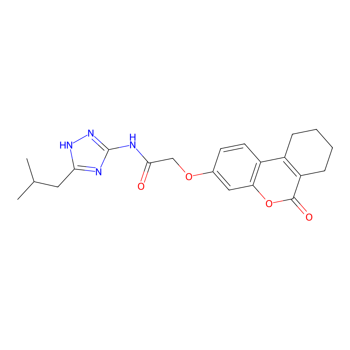 N-[3-(2-methylpropyl)-1H-1,2,4-triazol-5-yl]-2-[(6-oxo-7,8,9,10-tetrahydro-6H-benzo[c]chromen-3-yl)oxy]acetamide molecular structure, CAS 1442079-70-0