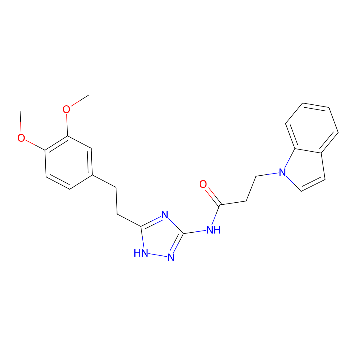N-{3-[2-(3,4-dimethoxyphenyl)ethyl]-1H-1,2,4-triazol-5-yl}-3-(1H-indol-1-yl)propanamide molecular structure, CAS 1442079-76-6