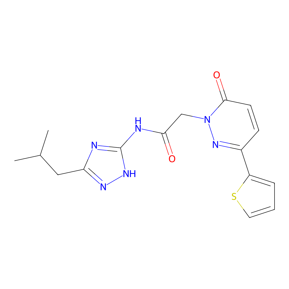 N-[3-(2-methylpropyl)-1H-1,2,4-triazol-5-yl]-2-[6-oxo-3-(thiophen-2-yl)pyridazin-1(6H)-yl]acetamide molecular structure, CAS 1442079-84-6