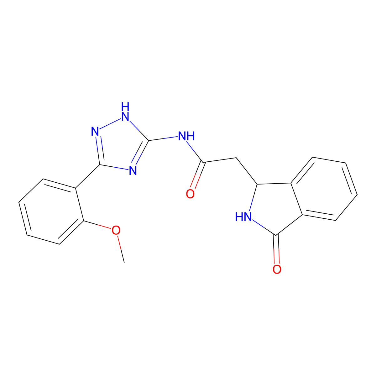 N-[3-(2-methoxyphenyl)-1H-1,2,4-triazol-5-yl]-2-(3-oxo-2,3-dihydro-1H-isoindol-1-yl)acetamide molecular structure, CAS 1442079-86-8