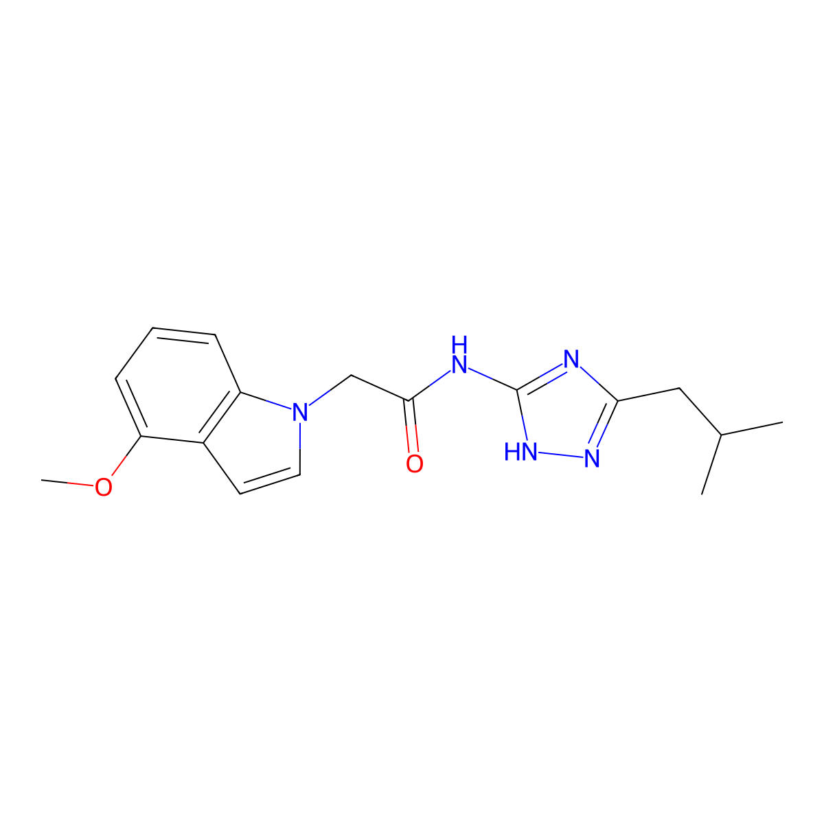 2-(4-methoxy-1H-indol-1-yl)-N-[3-(2-methylpropyl)-1H-1,2,4-triazol-5-yl]acetamide molecular structure, CAS 1442080-03-6