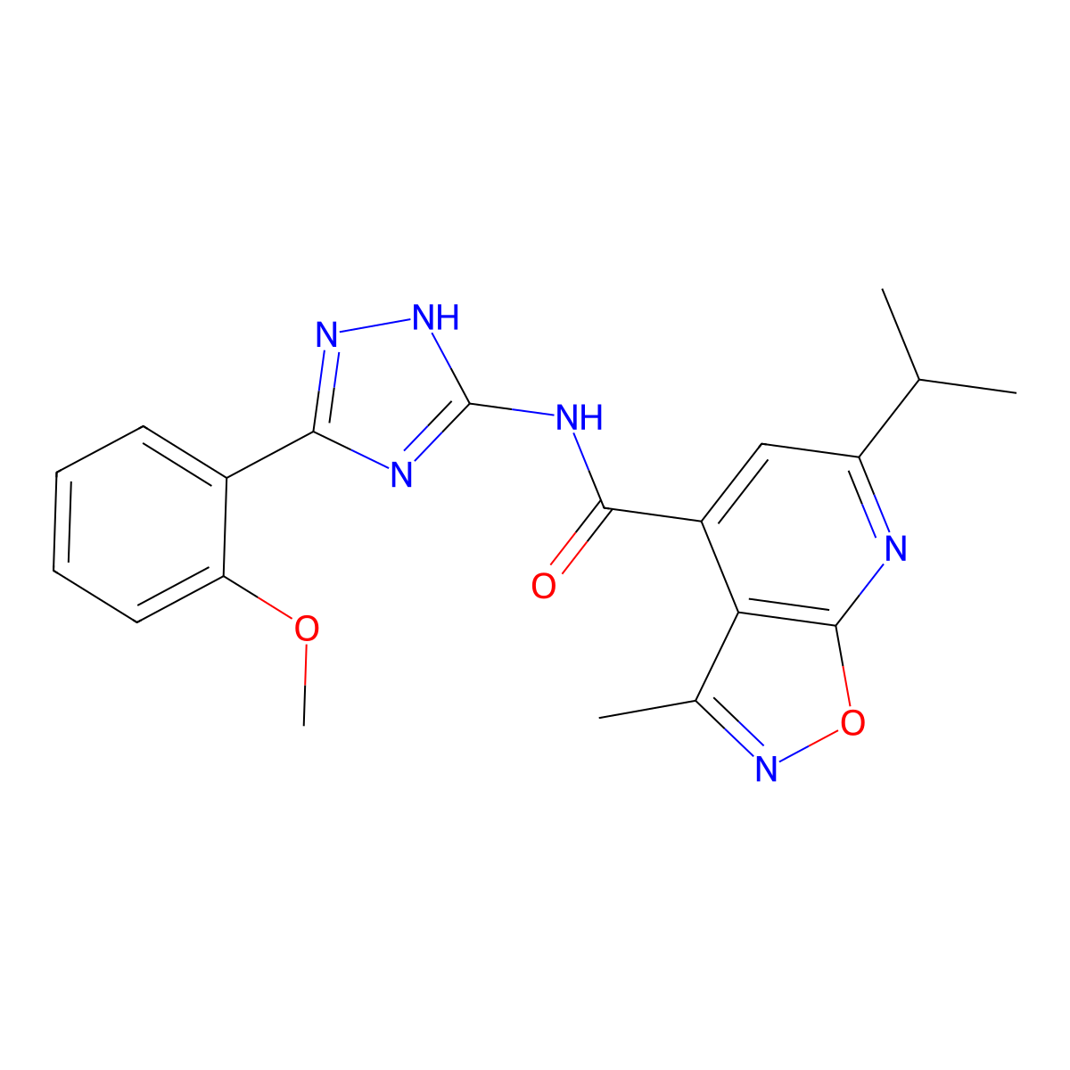 N-[3-(2-methoxyphenyl)-1H-1,2,4-triazol-5-yl]-3-methyl-6-(propan-2-yl)[1,2]oxazolo[5,4-b]pyridine-4-carboxamide molecular structure, CAS 1442080-35-4