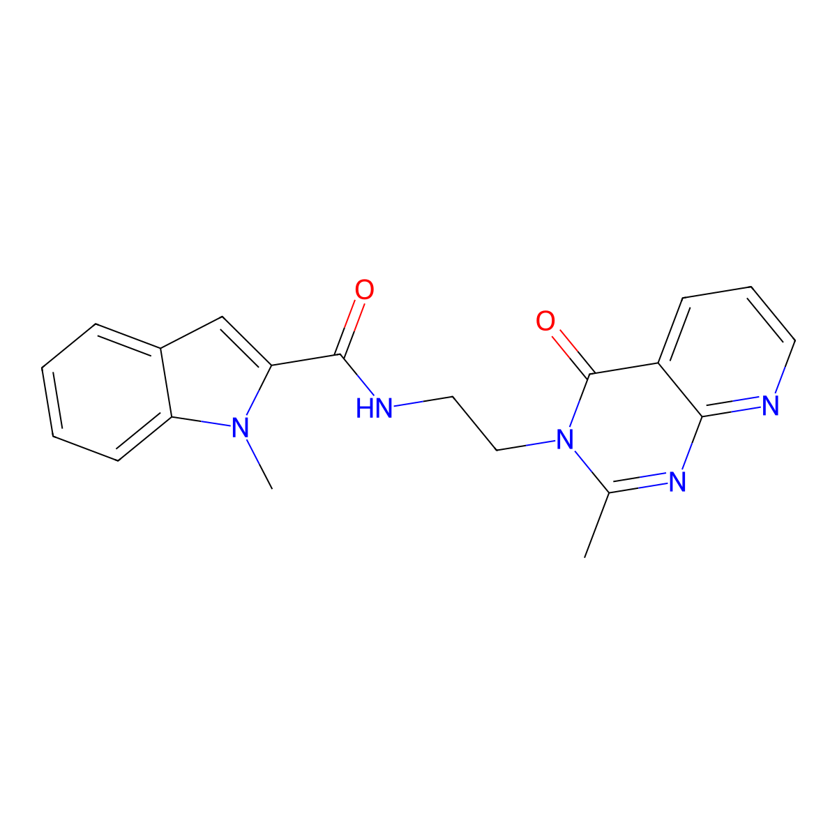 1-methyl-N-[2-(2-methyl-4-oxopyrido[2,3-d]pyrimidin-3(4H)-yl)ethyl]-1H-indole-2-carboxamide molecular structure, CAS 1442080-43-4
