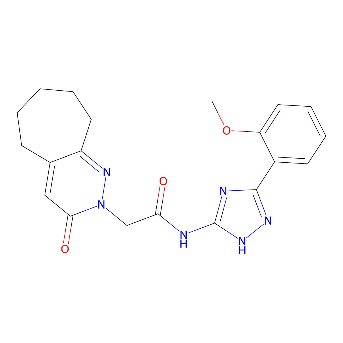 N-[3-(2-methoxyphenyl)-1H-1,2,4-triazol-5-yl]-2-(3-oxo-3,5,6,7,8,9-hexahydro-2H-cyclohepta[c]pyridazin-2-yl)acetamide molecular structure, CAS 1442080-55-8