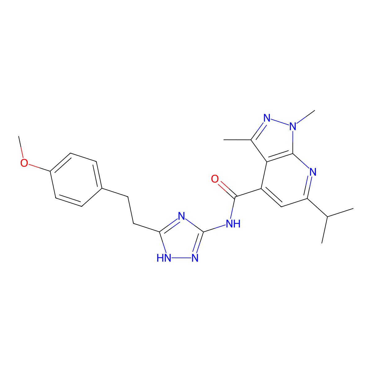 N-{3-[2-(4-methoxyphenyl)ethyl]-1H-1,2,4-triazol-5-yl}-1,3-dimethyl-6-(propan-2-yl)-1H-pyrazolo[3,4-b]pyridine-4-carboxamide molecular structure, CAS 1442080-62-7