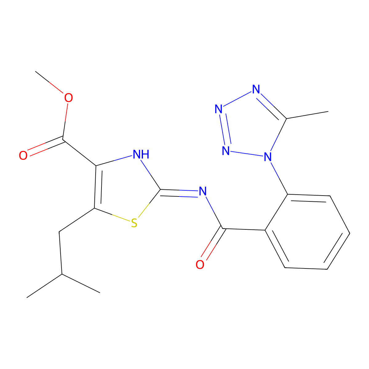 methyl 5-(2-methylpropyl)-2-({[2-(5-methyl-1H-tetrazol-1-yl)phenyl]carbonyl}amino)-1,3-thiazole-4-carboxylate molecular structure, CAS 1442083-69-3