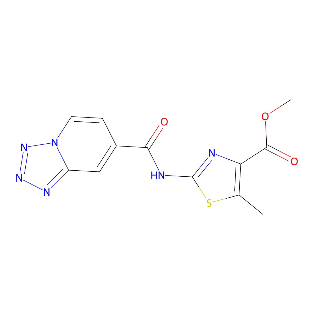 Methyl 5-methyl-2-[(tetrazolo[1,5-a]pyridin-7-ylcarbonyl)amino]-1,3-thiazole-4-carboxylate molecular structure, CAS 1442083-81-9