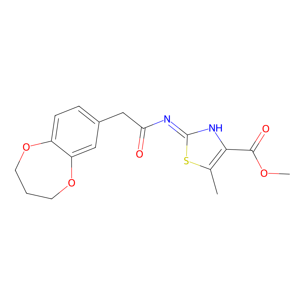 methyl 2-[(3,4-dihydro-2H-1,5-benzodioxepin-7-ylacetyl)amino]-5-methyl-1,3-thiazole-4-carboxylate molecular structure, CAS 1442083-85-3